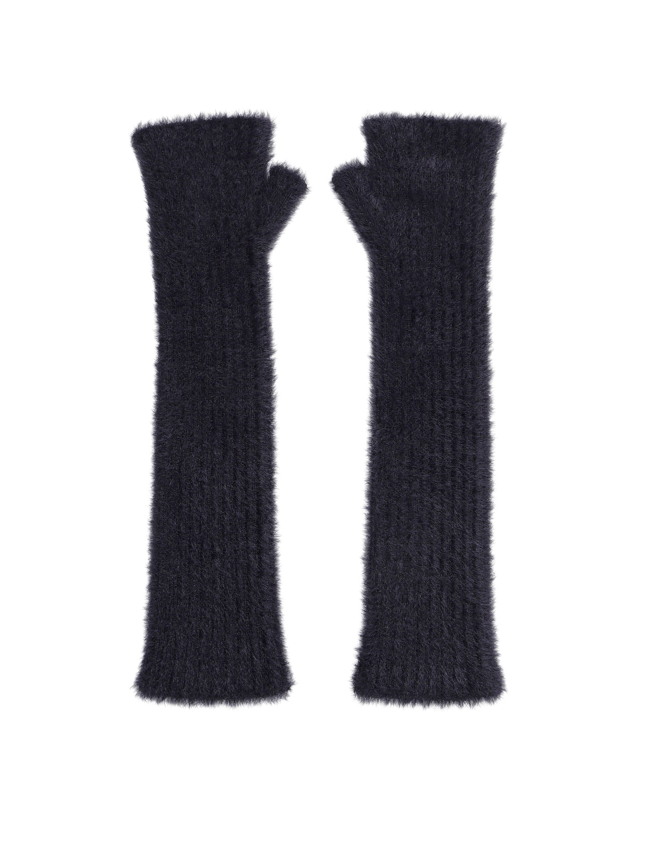 RIBED SHAGGY FINGERLESS KNIT GLOVES