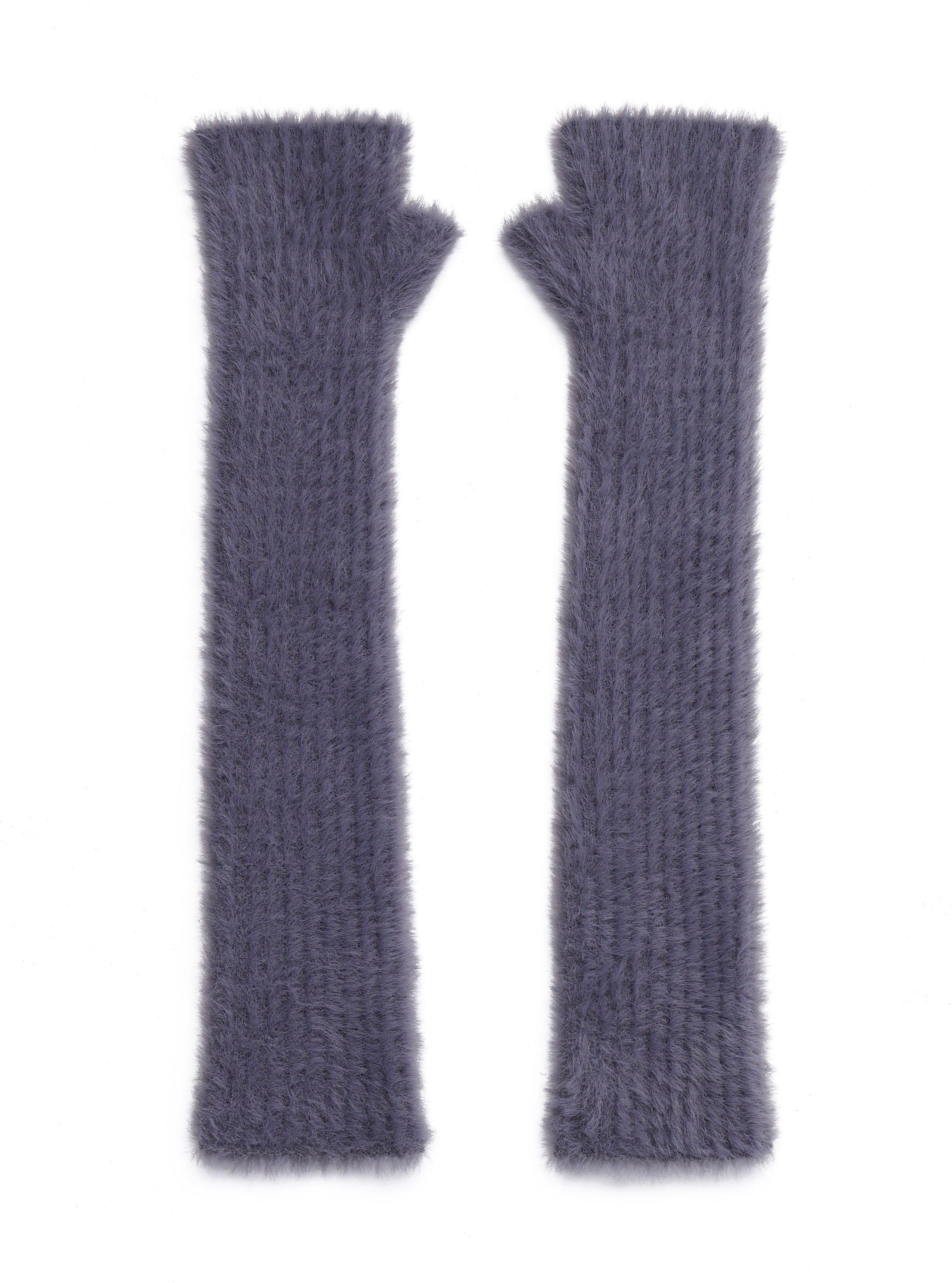 RIBED SHAGGY FINGERLESS KNIT GLOVES