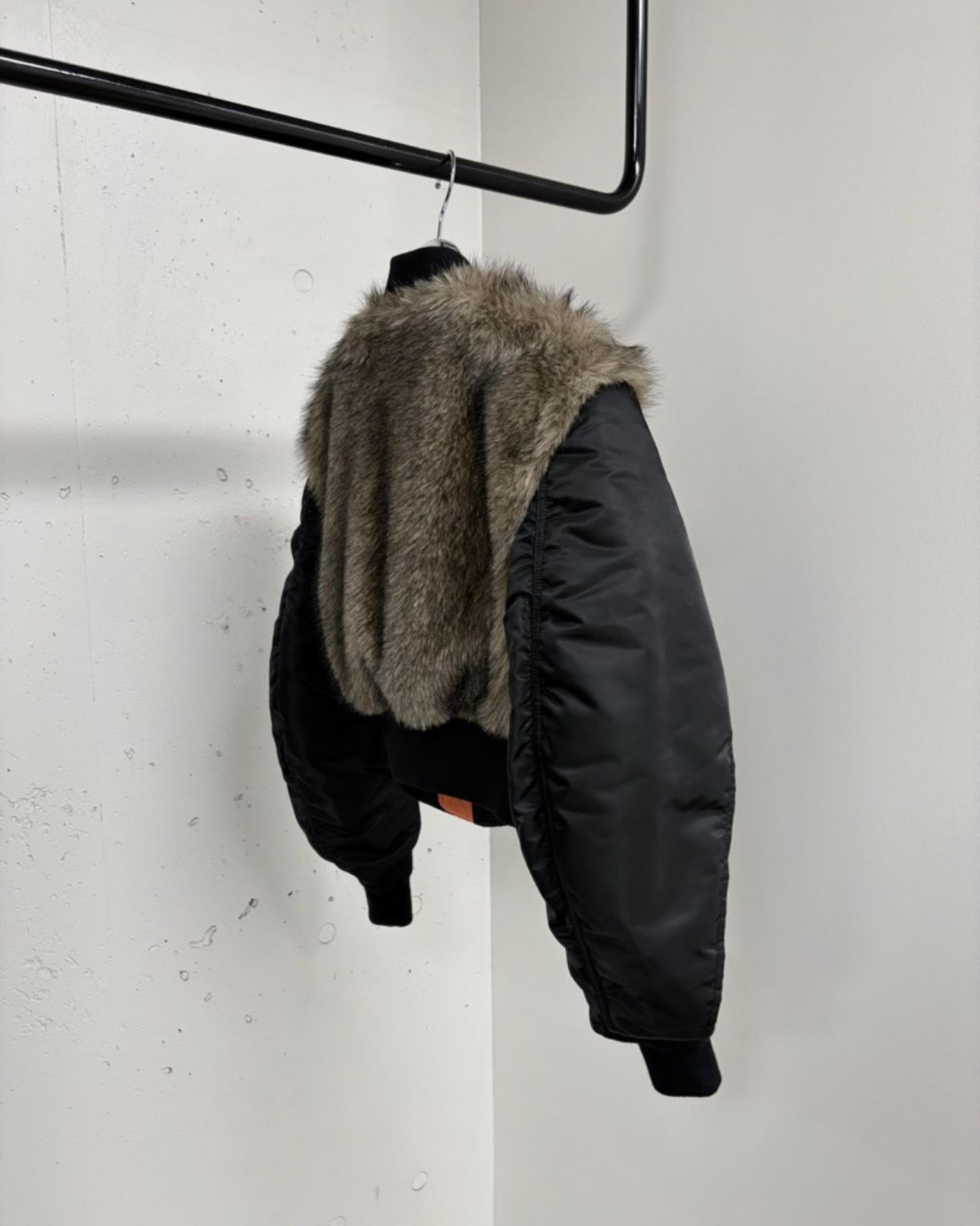 NYLON BOMBER JACKET WITH BACK FUR