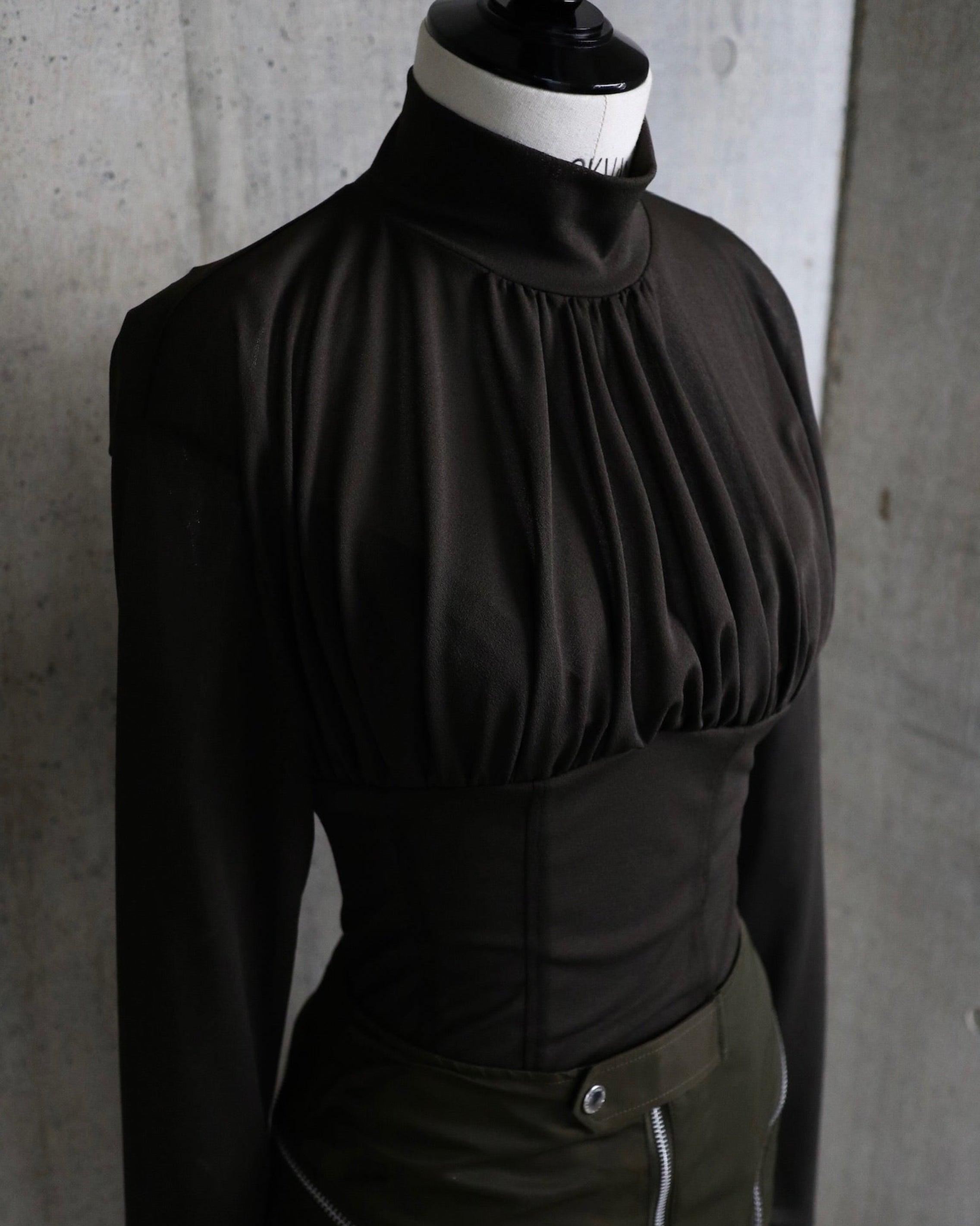 JERSEY CORSET GATHERED TOP | BROWN