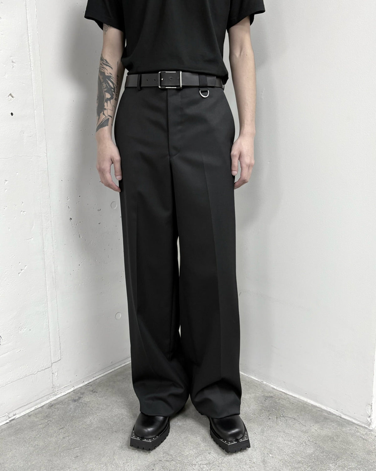 WOOL GABARDINE WIDE TROUSERS