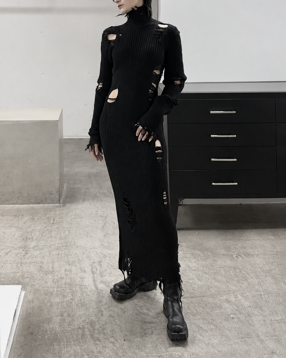 DAMAGED RIB KNIT DRESS