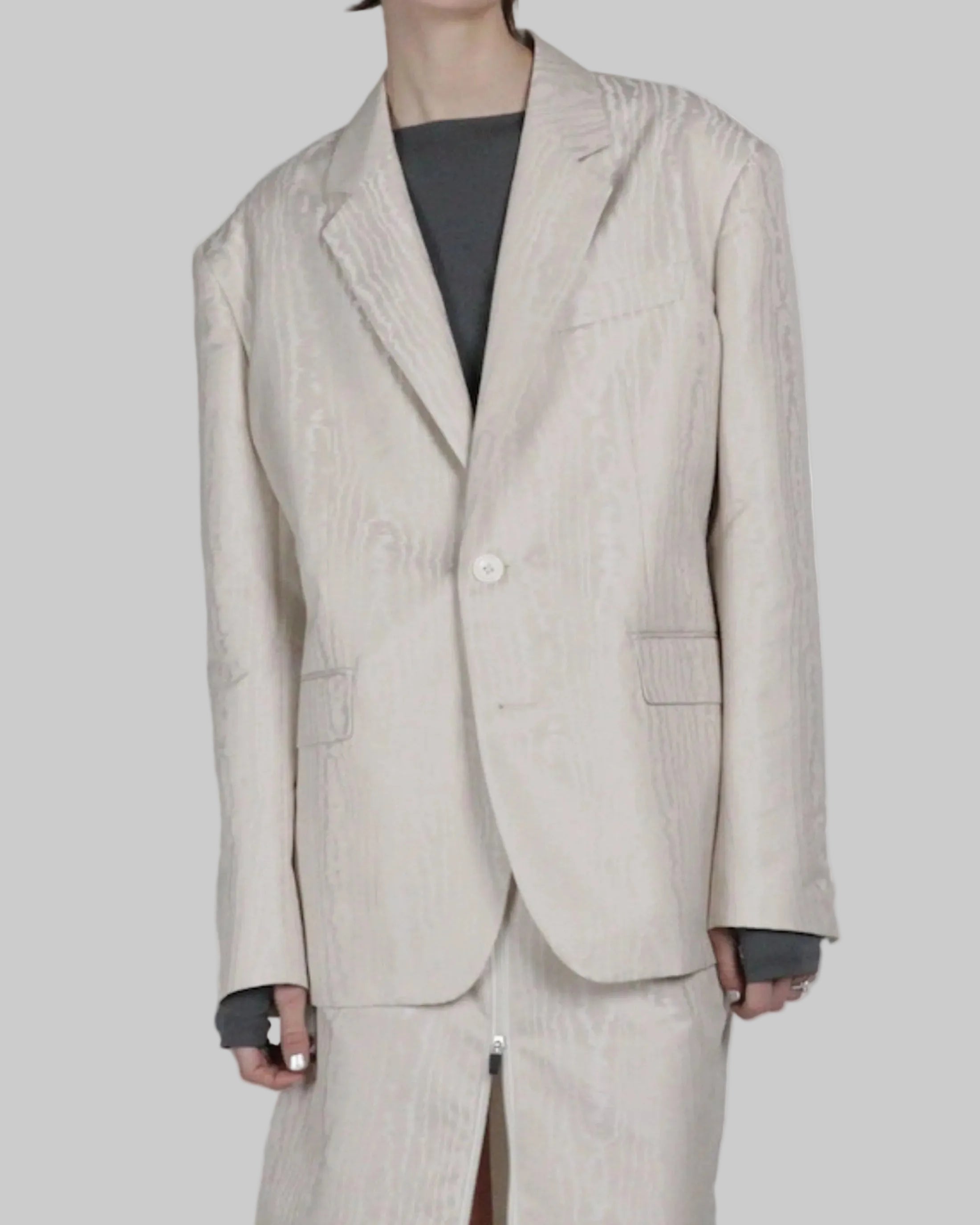 MOIRE JACQUARD OVERSIZED JACKET | WHITE