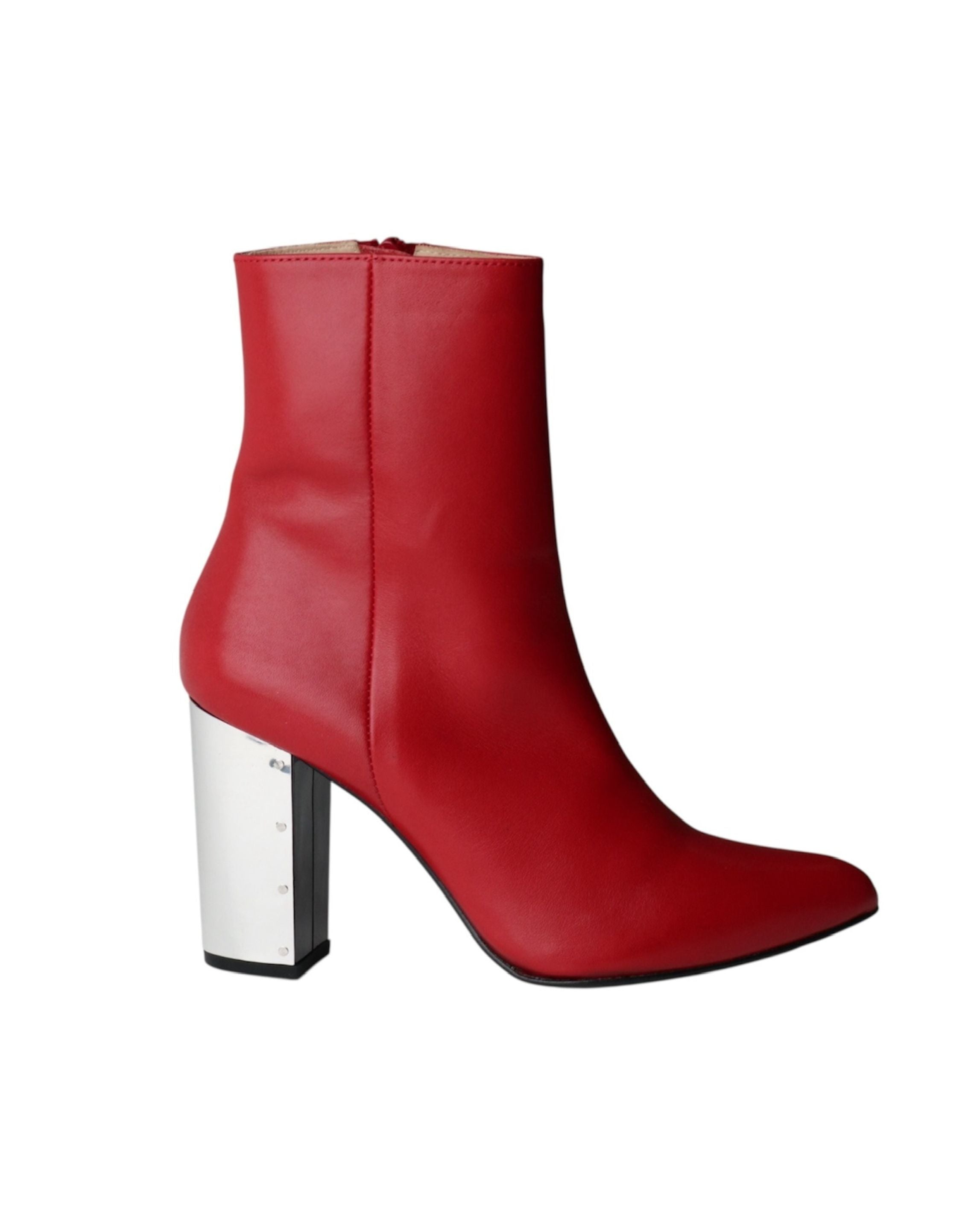 METAL HEEL LEATHER BOOTS | RED