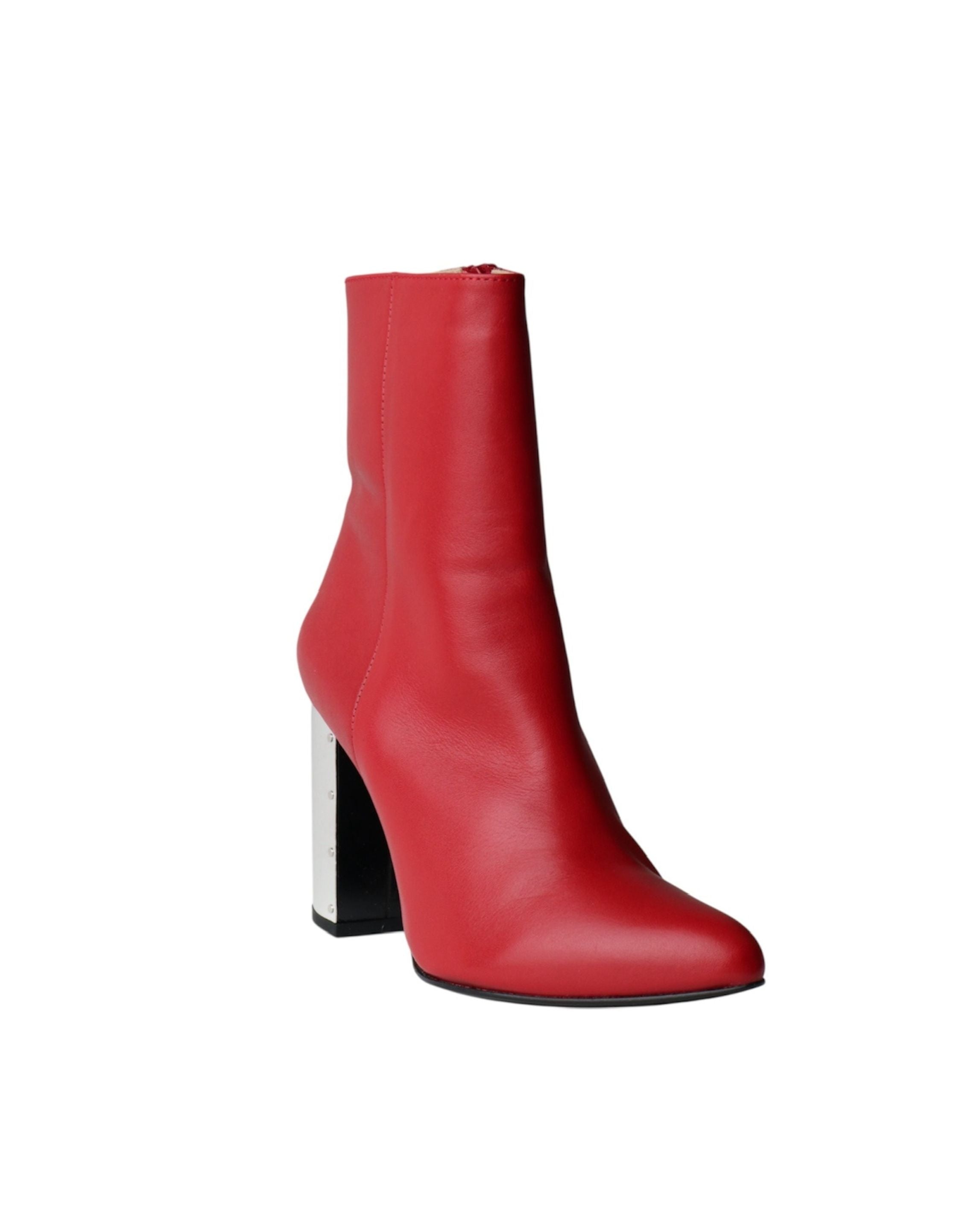 METAL HEEL LEATHER BOOTS | RED