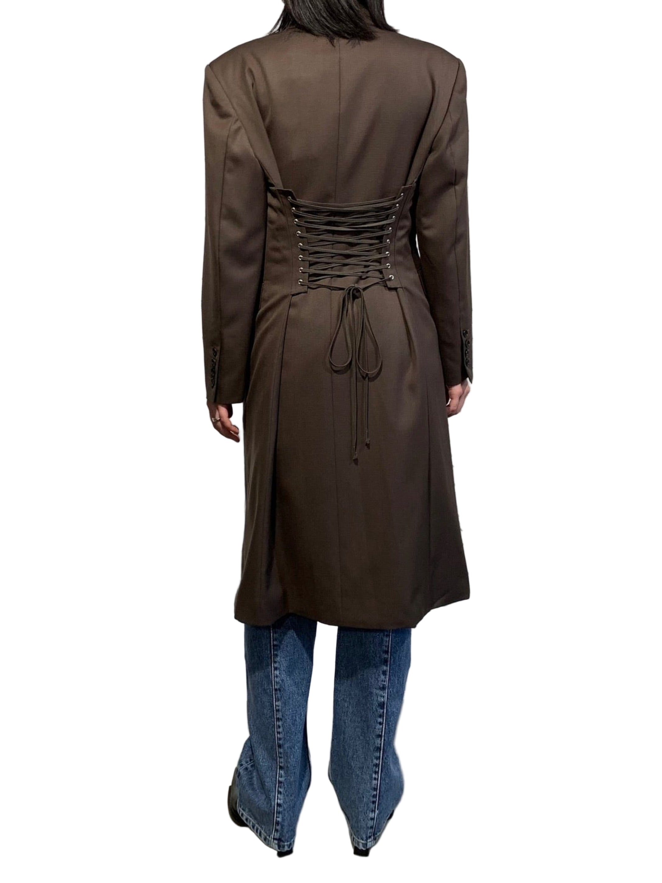 Wool Gabardine Lace-Up Coat