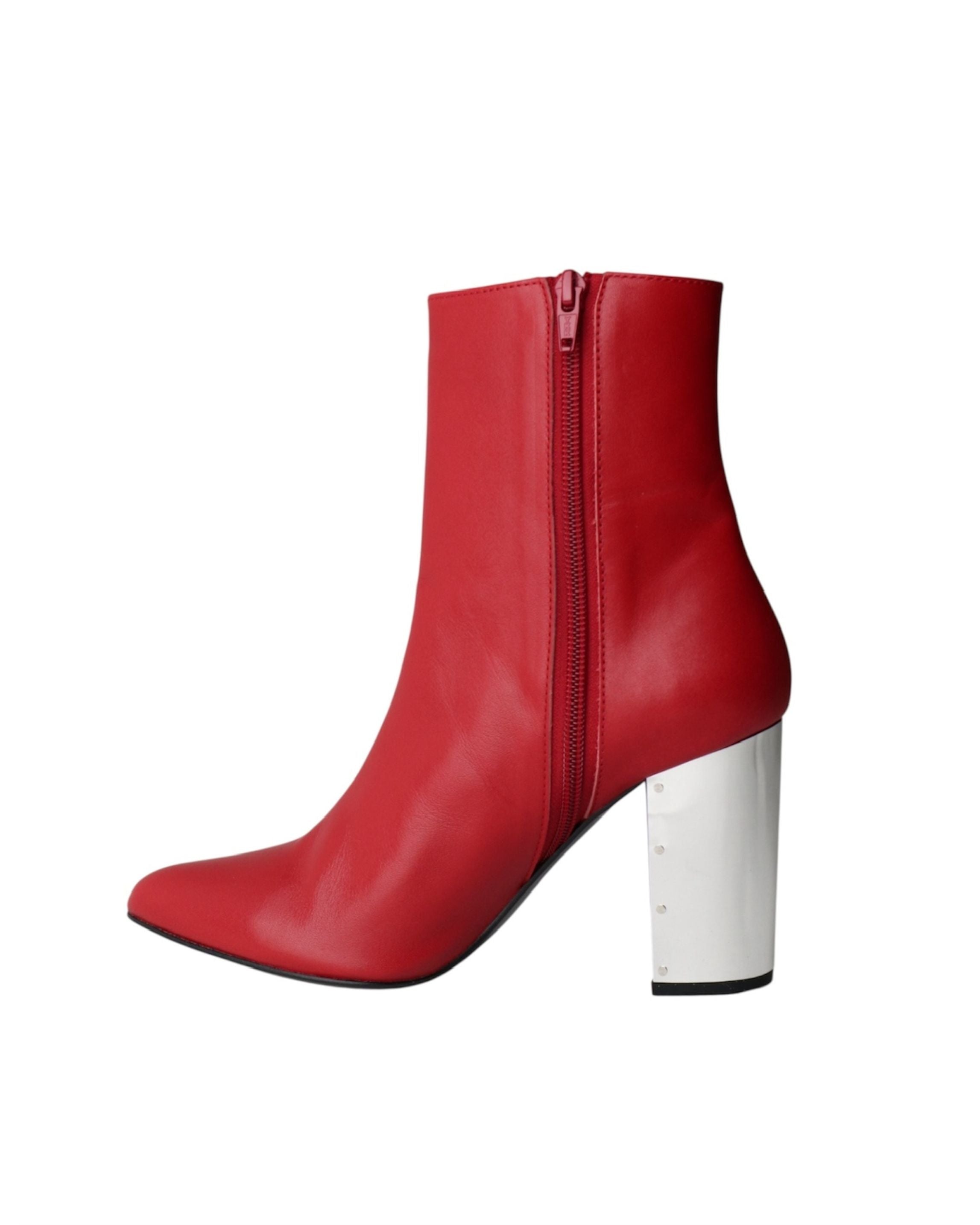 METAL HEEL LEATHER BOOTS | RED