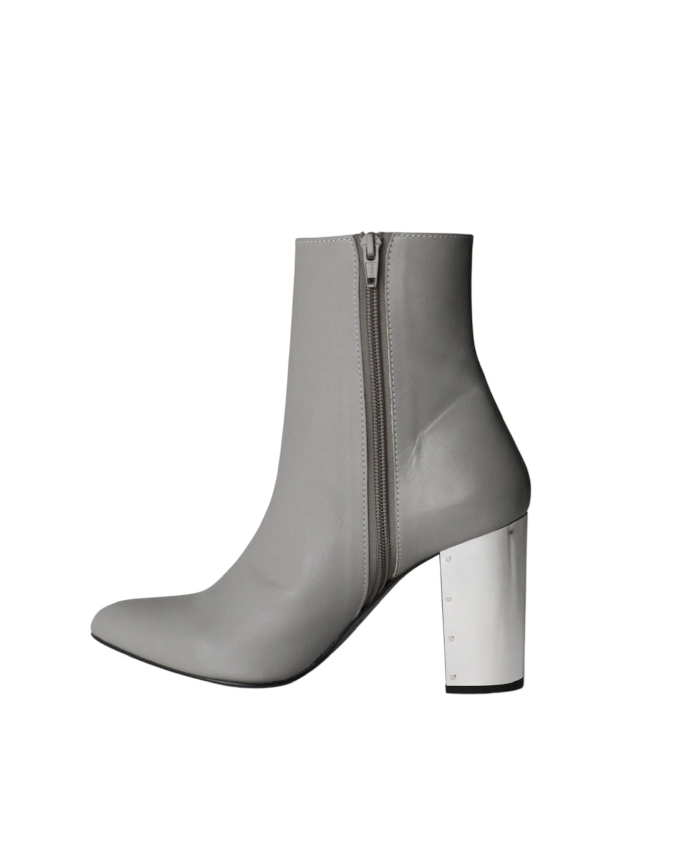 METAL HEEL LEATHER BOOTS | GREY