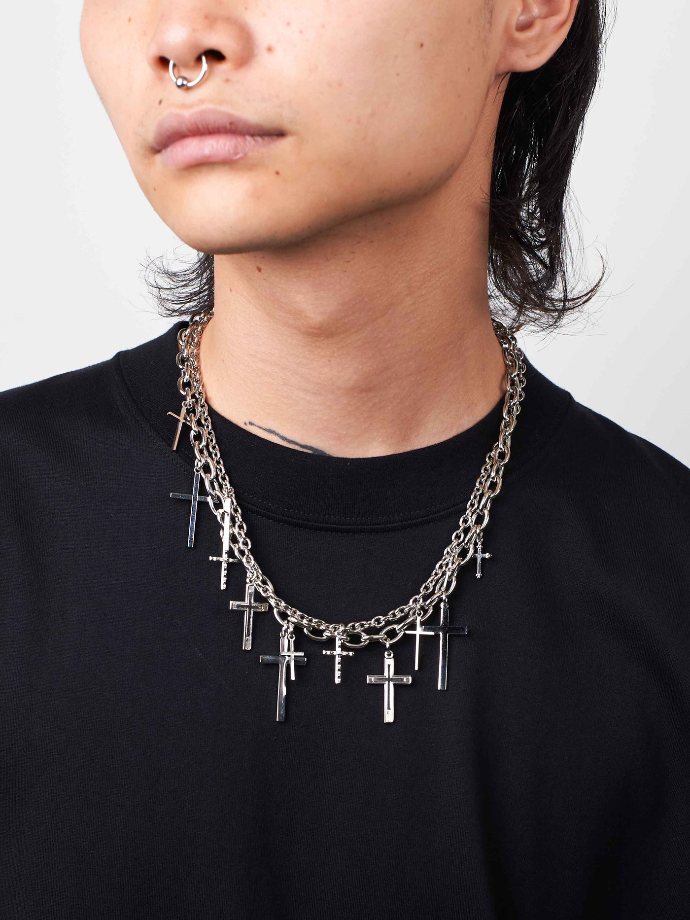 Cross double chain necklace
