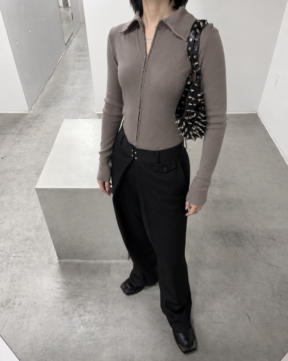 WOOL JERSEY HI NECK TOP