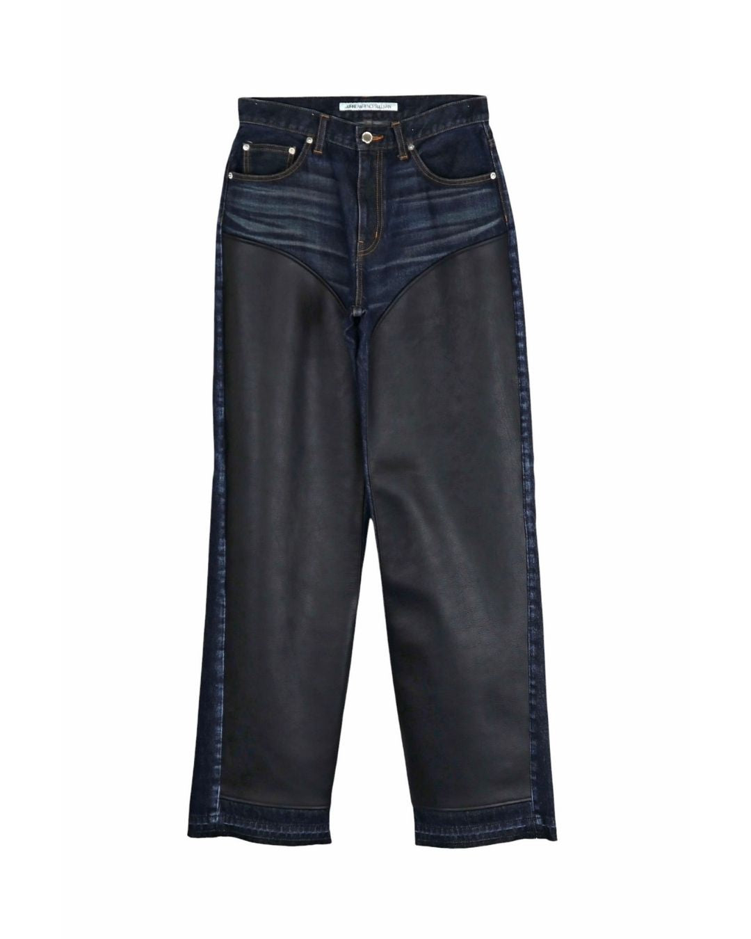 JOHN LAWRENCE SULLIVAN コーティング レイヤード デニム WASHED DENIM LEATHER PANEL PANTS
