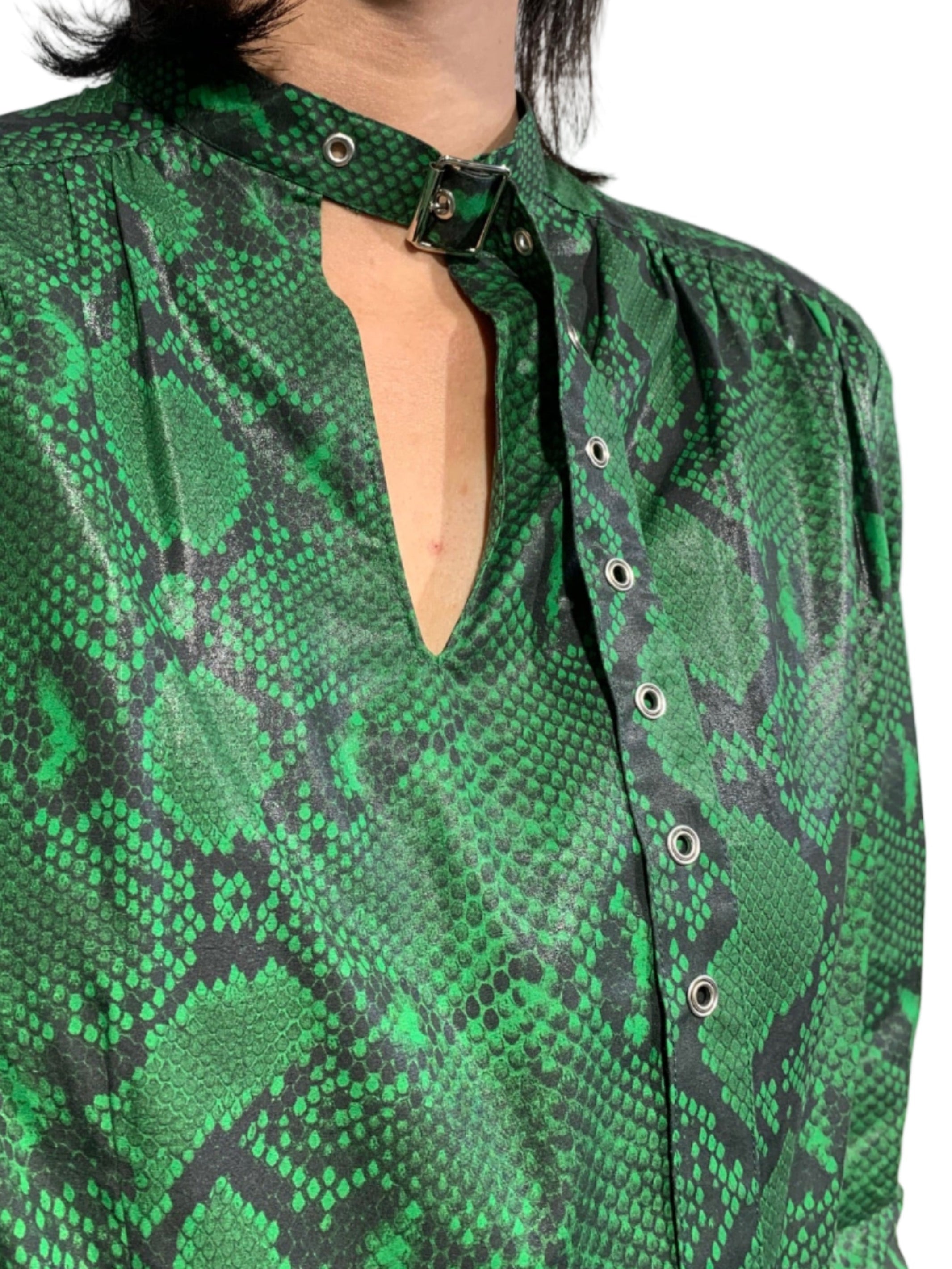 PYTHON PRINTED COTTON BELTED NECK DRESS