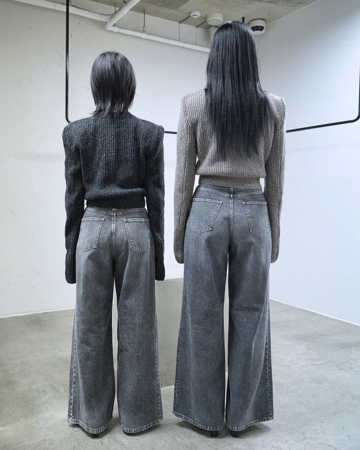 Womens Washed Denim Wide Pants