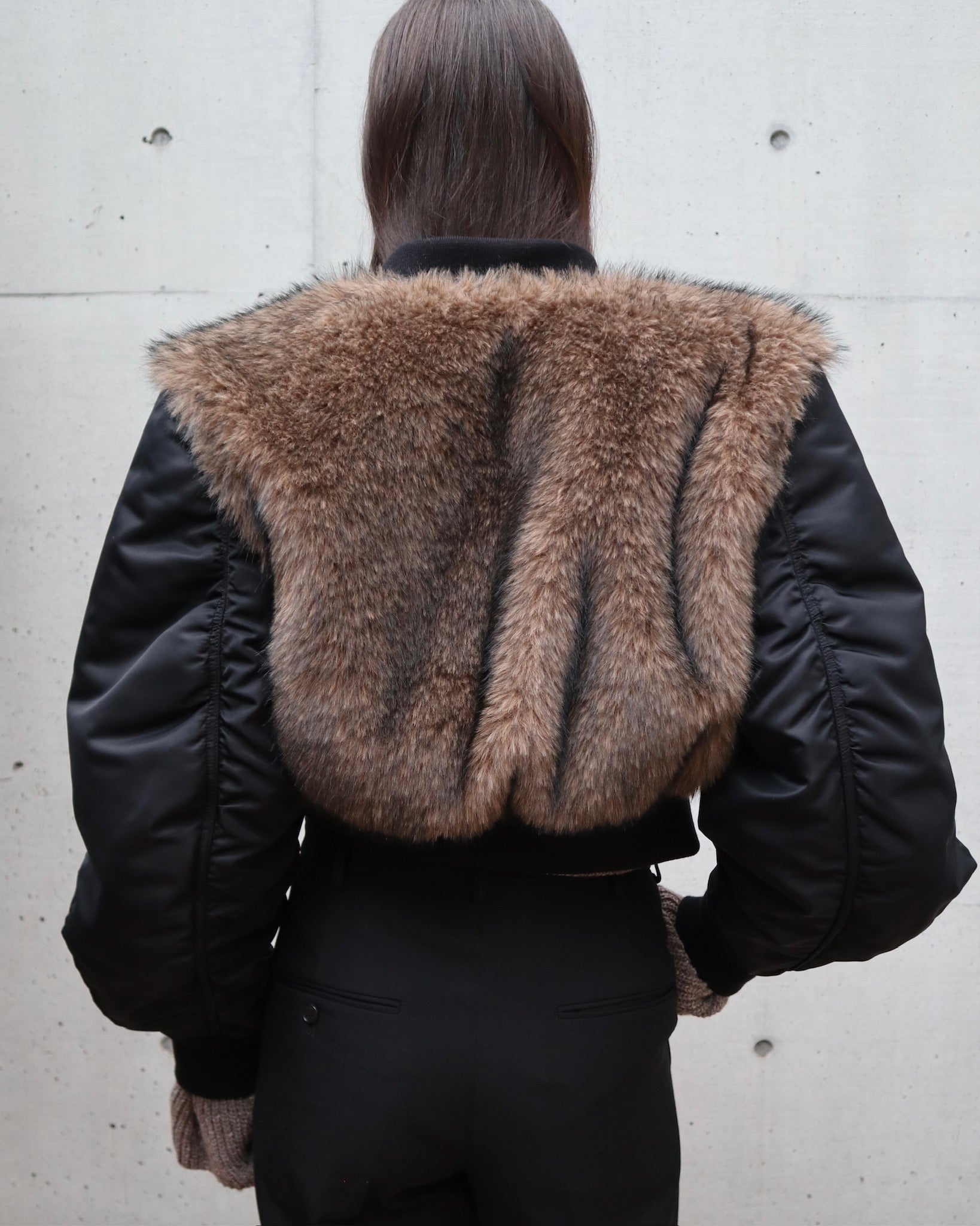 NYLON BOMBER JACKET WITH BACK FUR