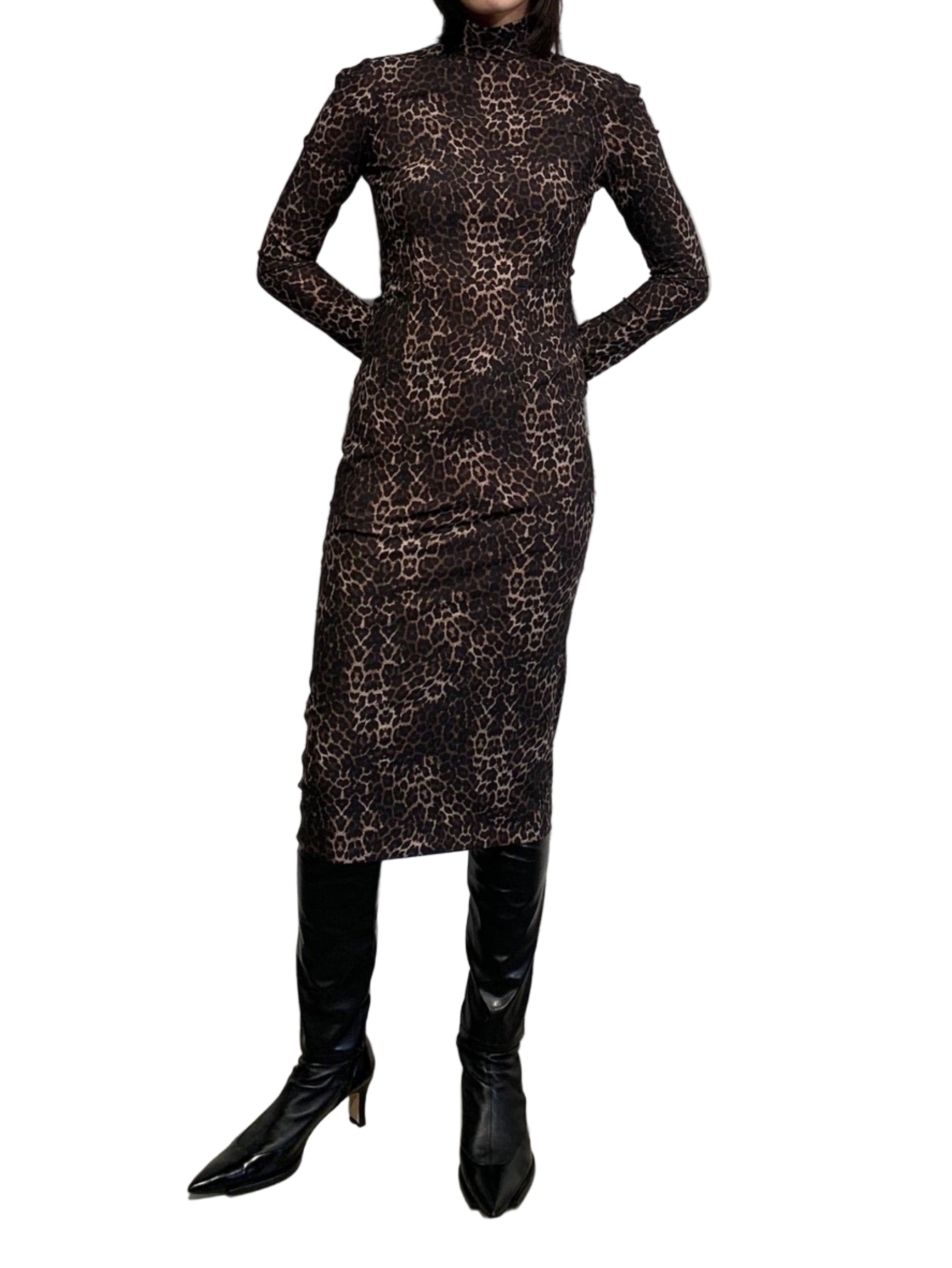 LEOPARD HI-NECK DRESS