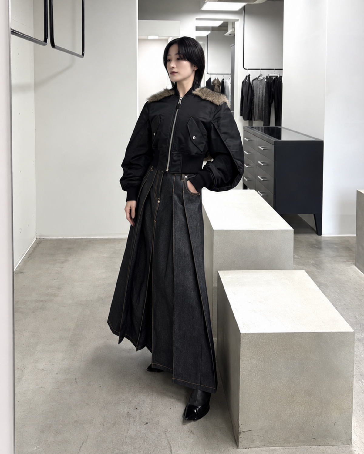 RIGID DENIM HAKAMA SKIRT