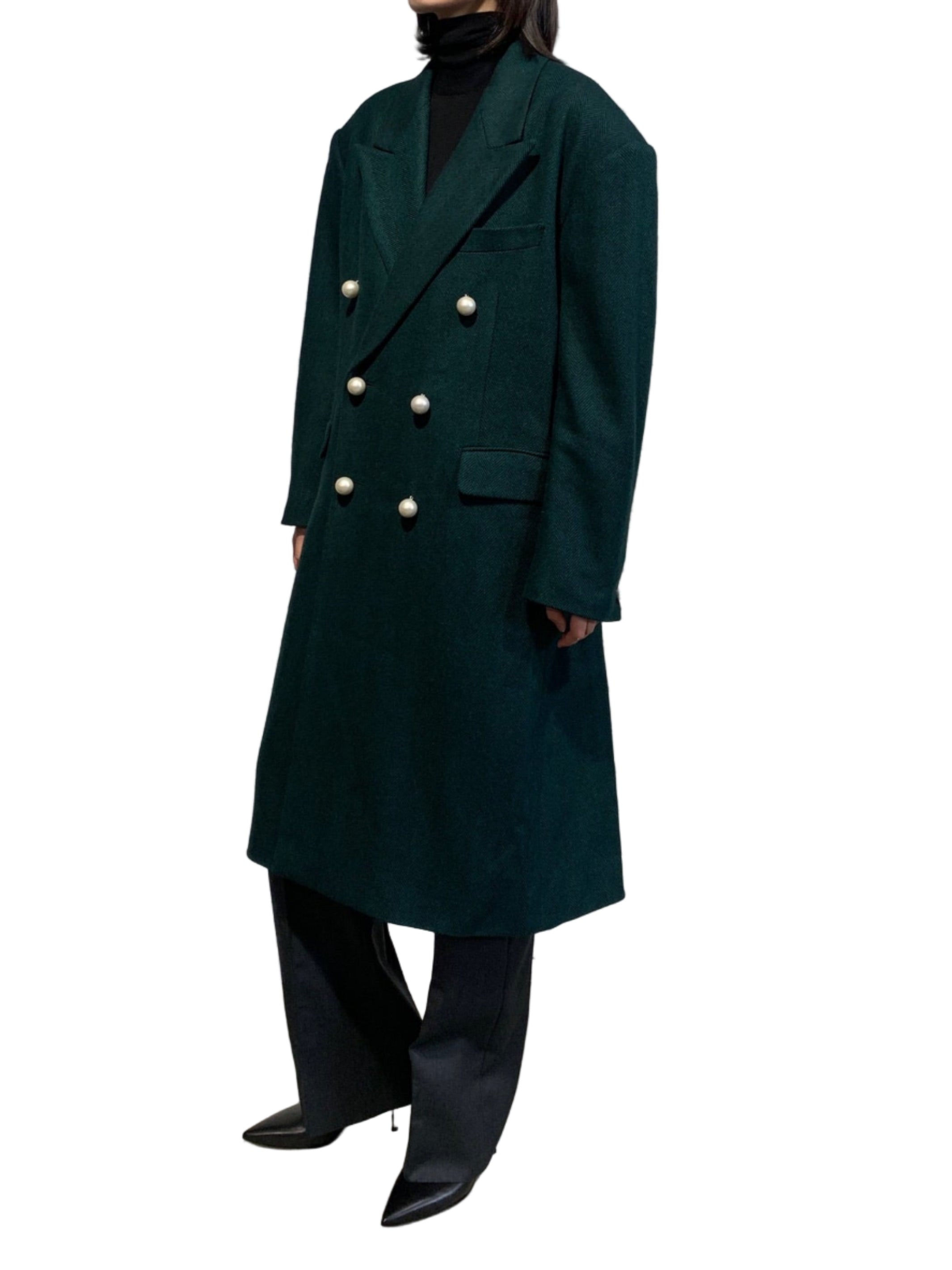 HERRINGBONE TWEED BACK SIDE TUCKED COAT