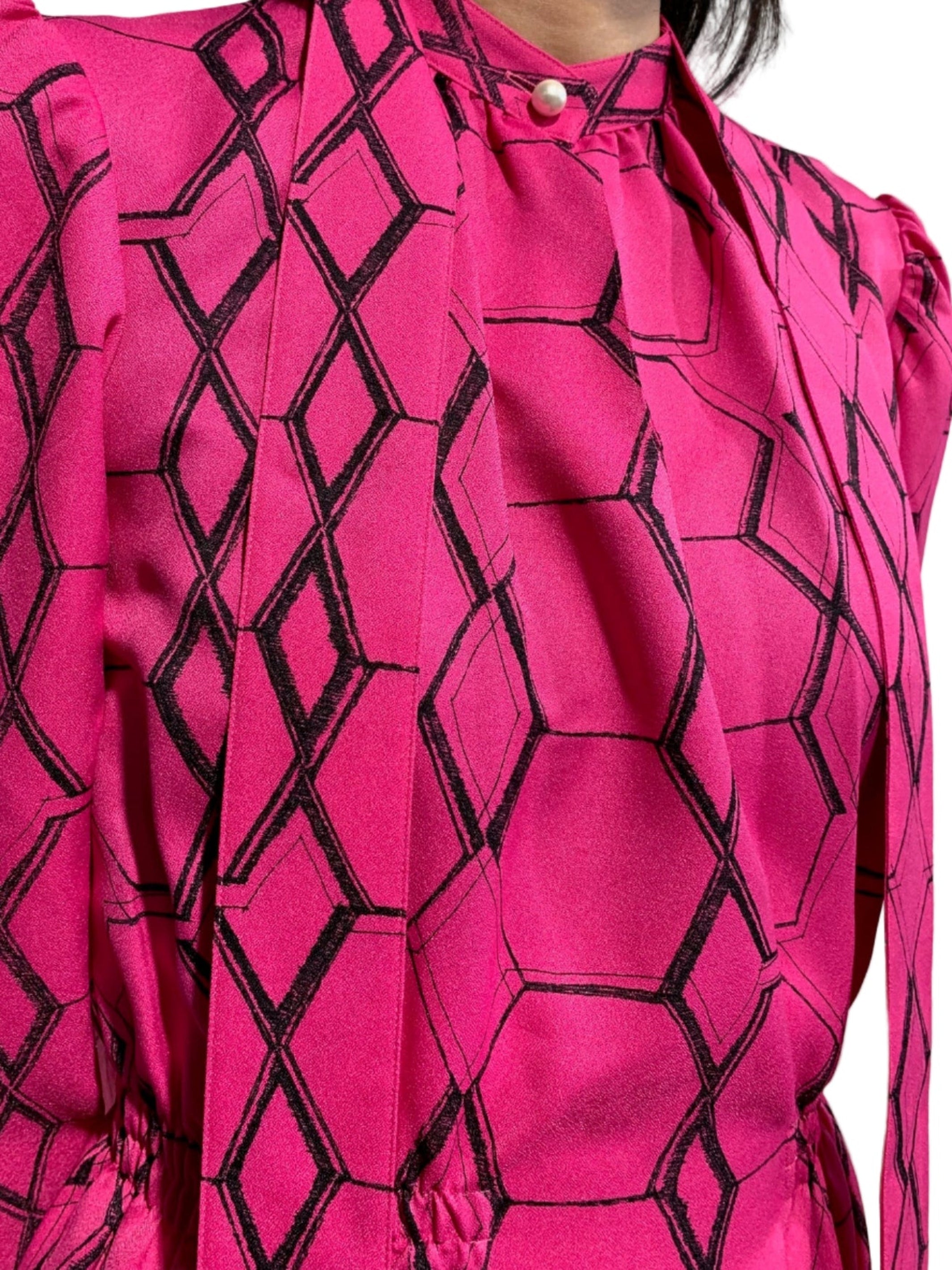 PRINTED HI-NECK DRESS WITH SCARF