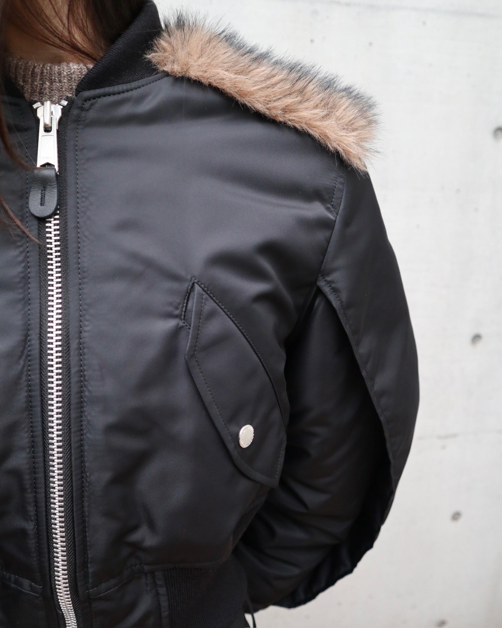 NYLON BOMBER JACKET WITH BACK FUR
