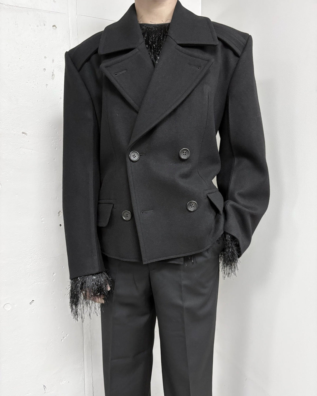 HEAVY MELTON MASSIVE ROUNDED SLEEVE PEA JACKET