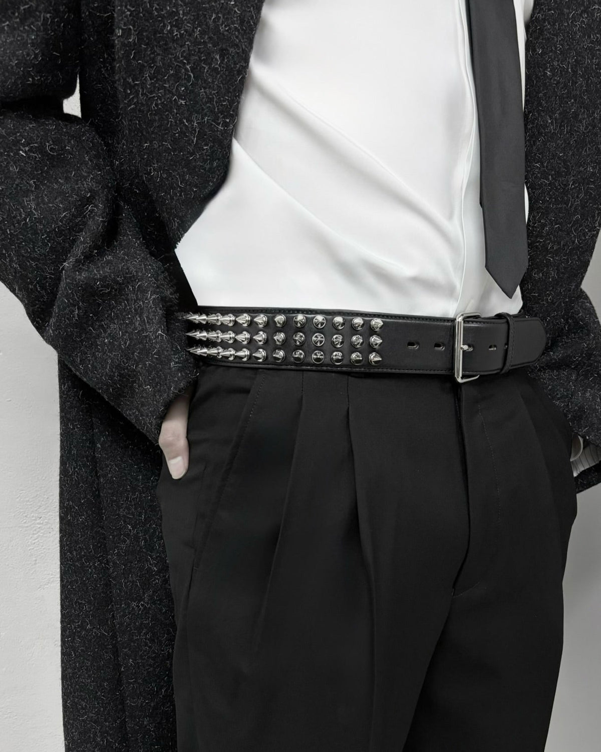 THREE ROW STUDDED LEATHER BELT
