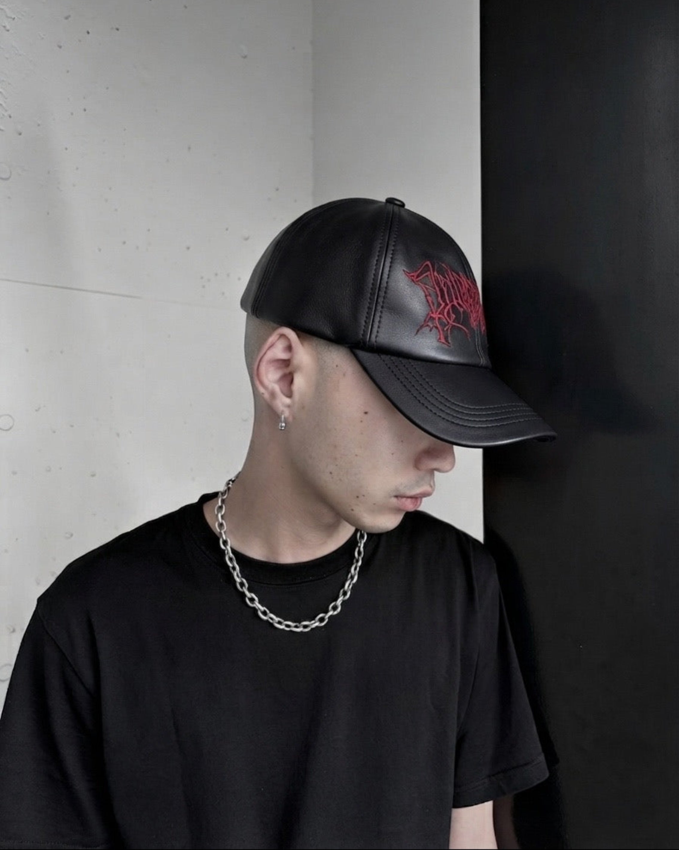 EMBROIDERED LEATHER CAP