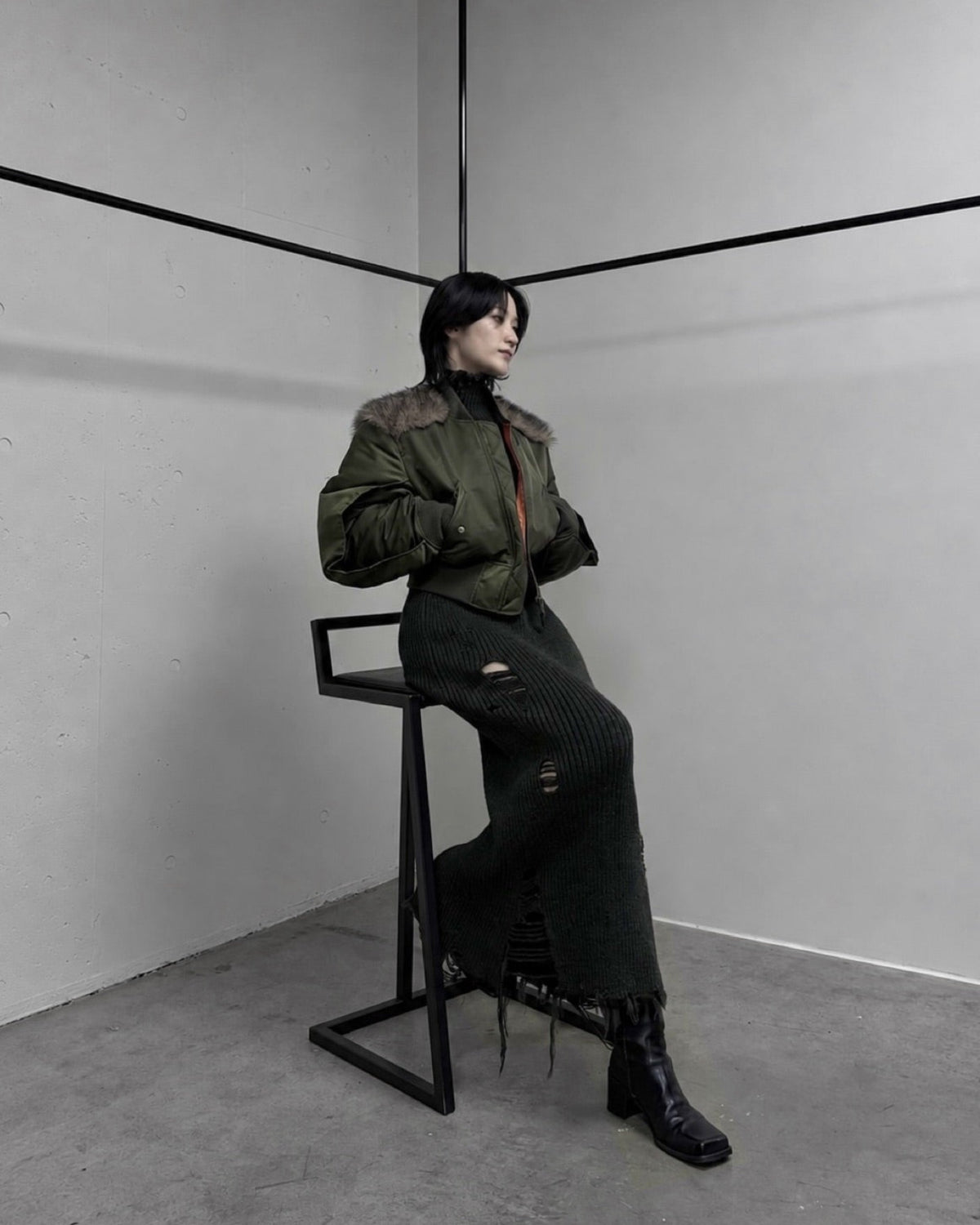 NYLON BOMBER JACKET WITH BACK FUR