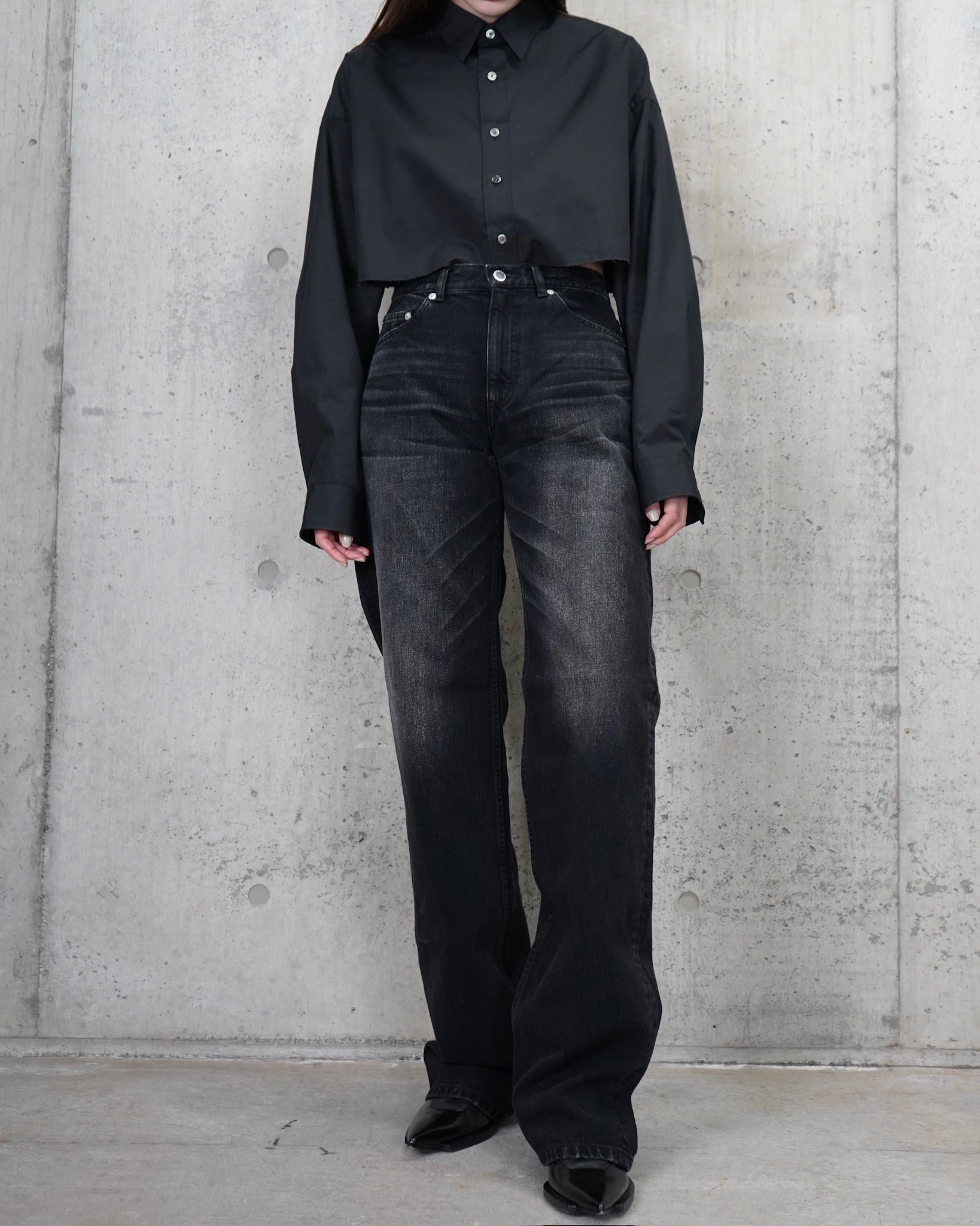 Washed Denim Straight Pants