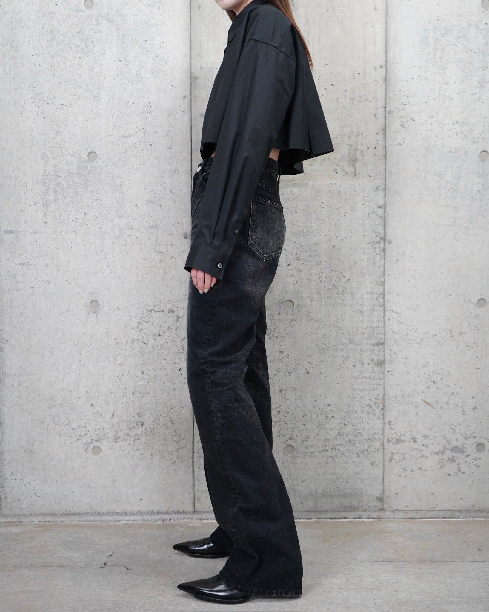 Washed Denim Straight Pants