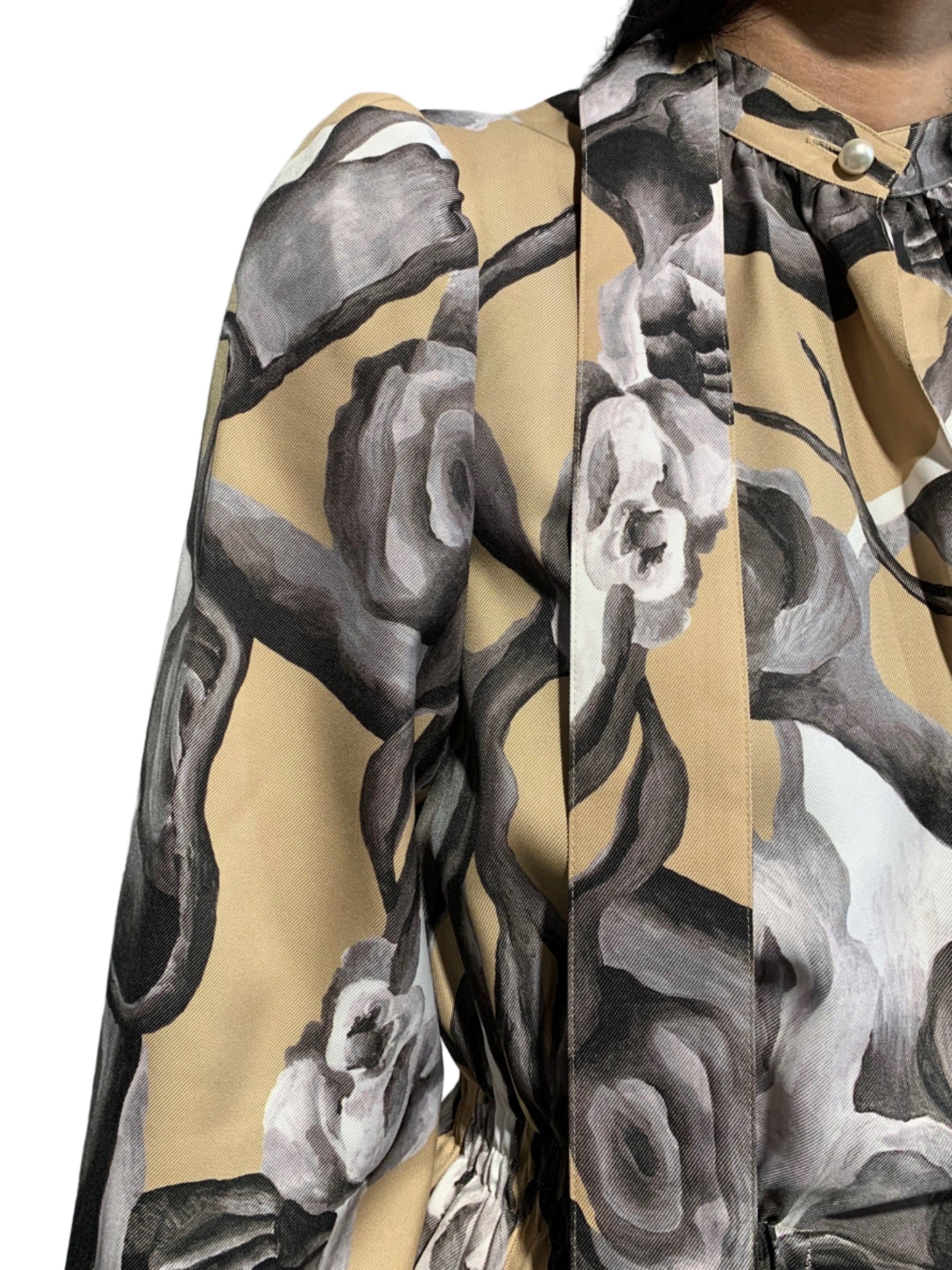 PRINTED HI-NECK DRESS WITH SCARF