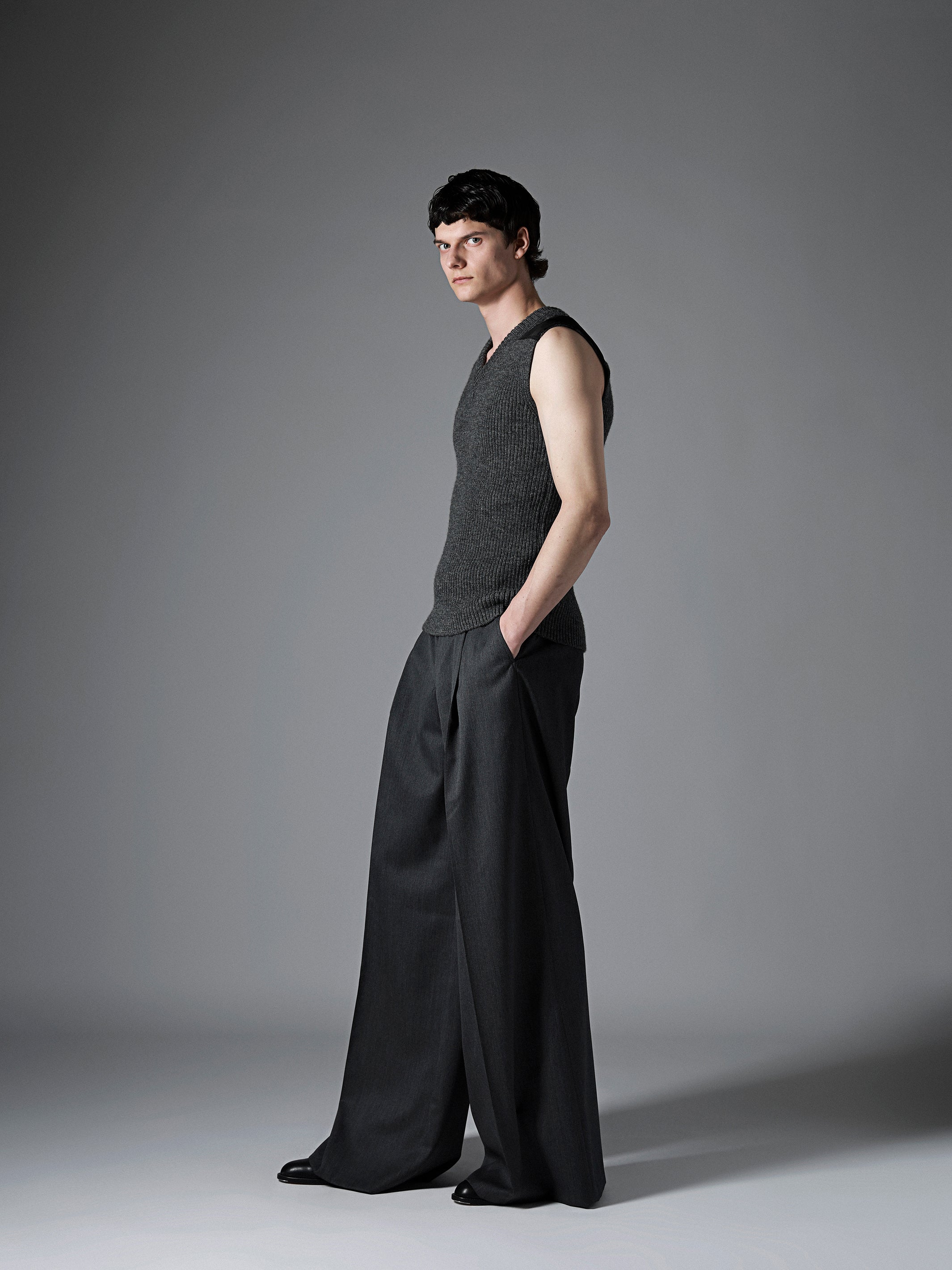 Wool Gabardine Wide Trousers