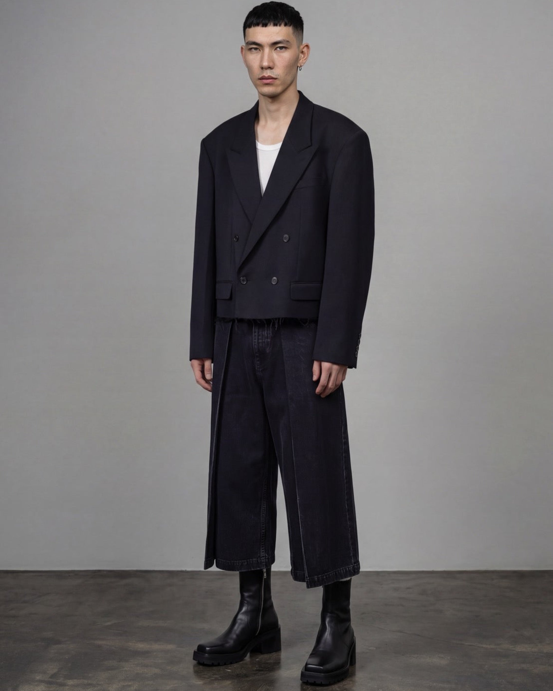 WOOL GABARDINE CUT-OFF SPENCER JACKET