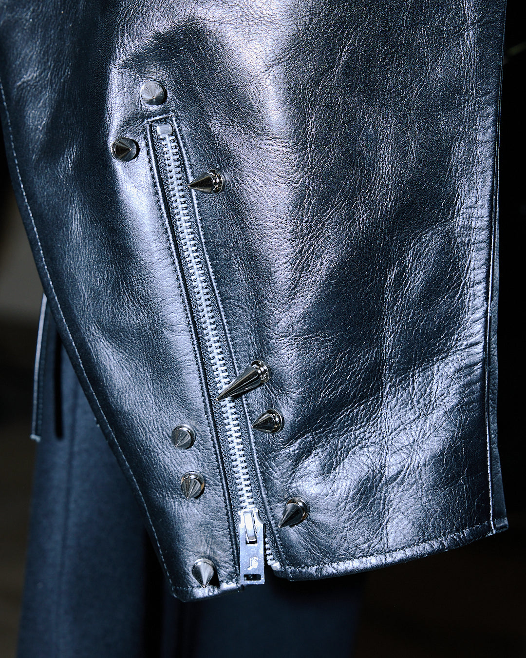LEATHER MASSIVE ROUNDED SLEEVE STUDDED BIKERS JACKET