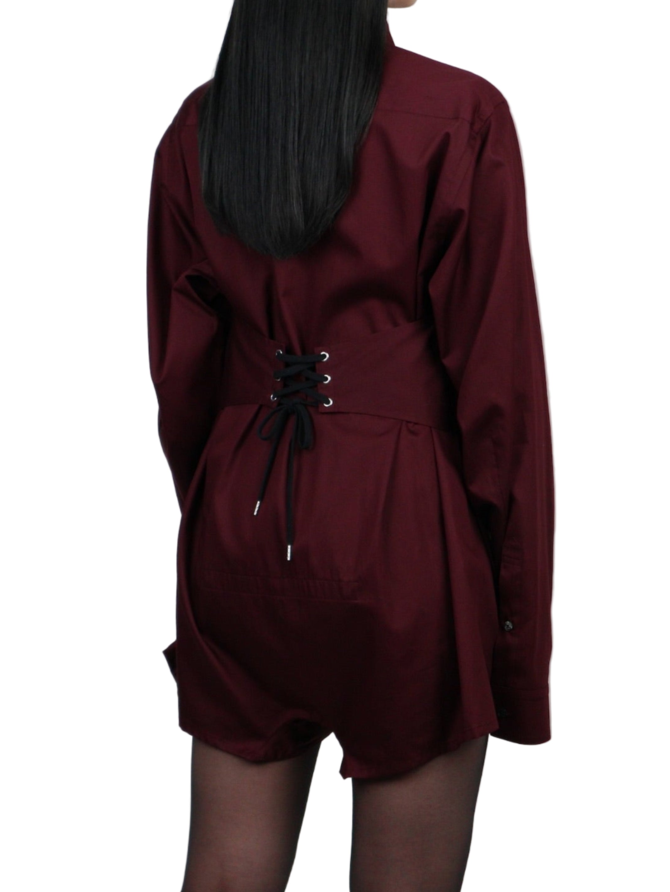 COTTON SATIN CORSET JUMP SUIT SHIRT