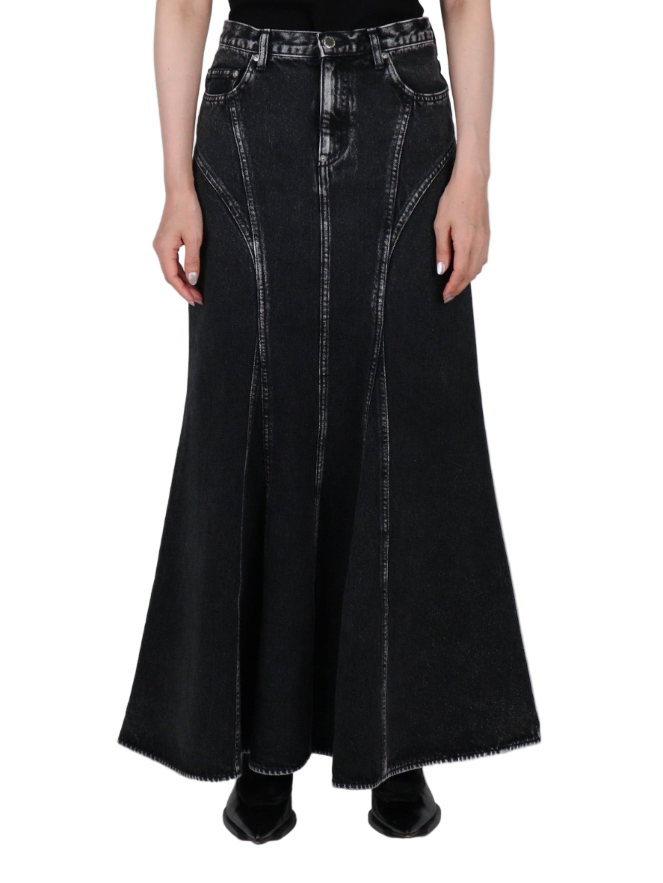WASHED DENIM MERMAID LINE SKIRT