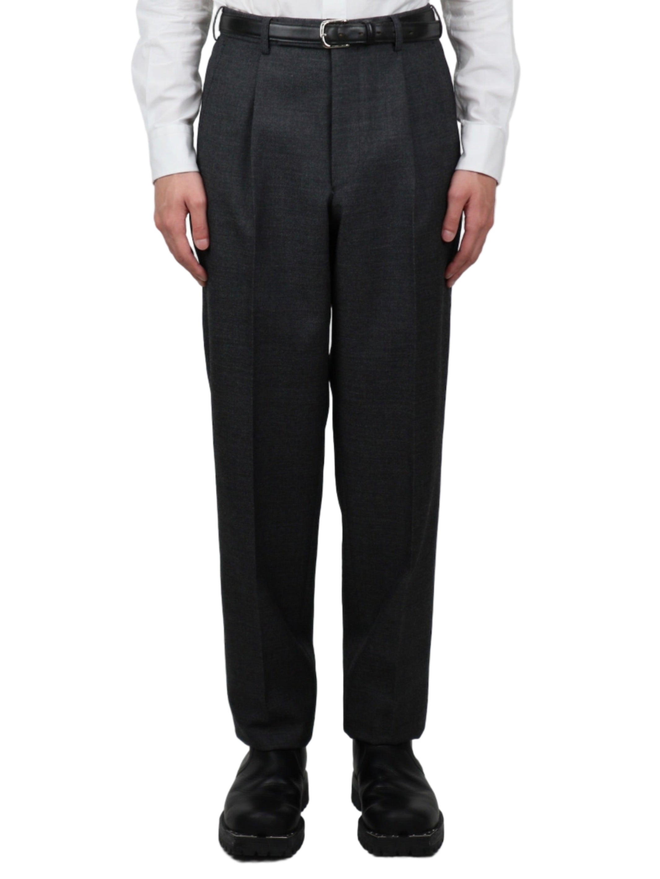 WOOL GABARDINE TUCKED TROUSERS