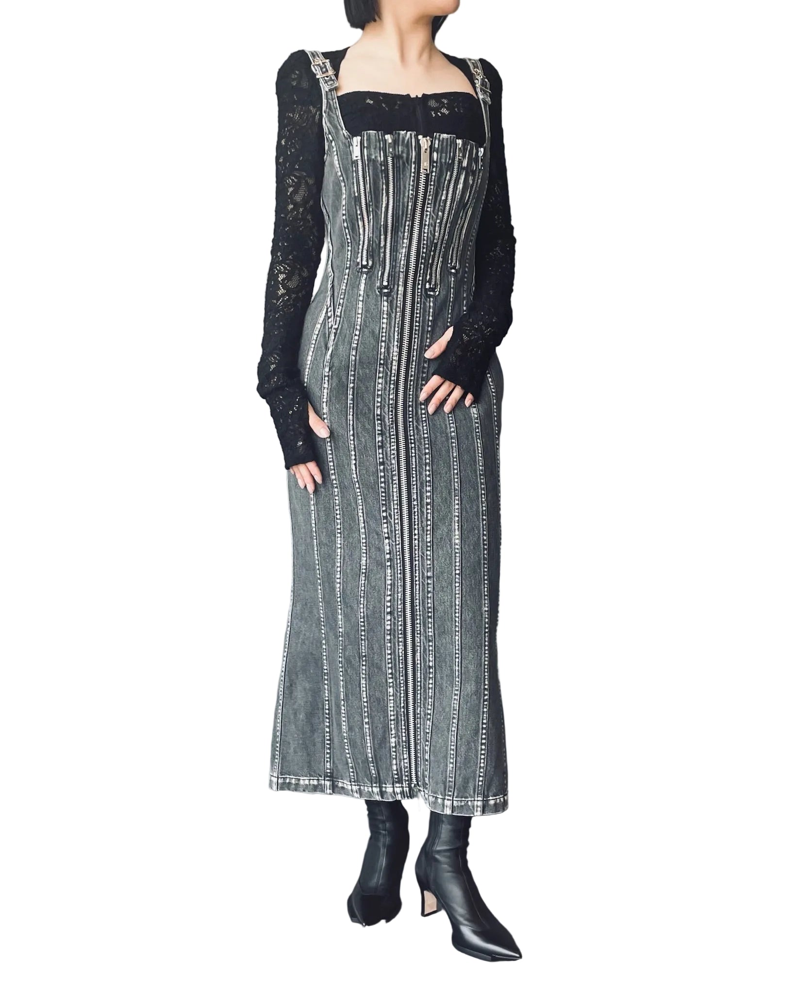 WASHED DENIM CORSET DRESS