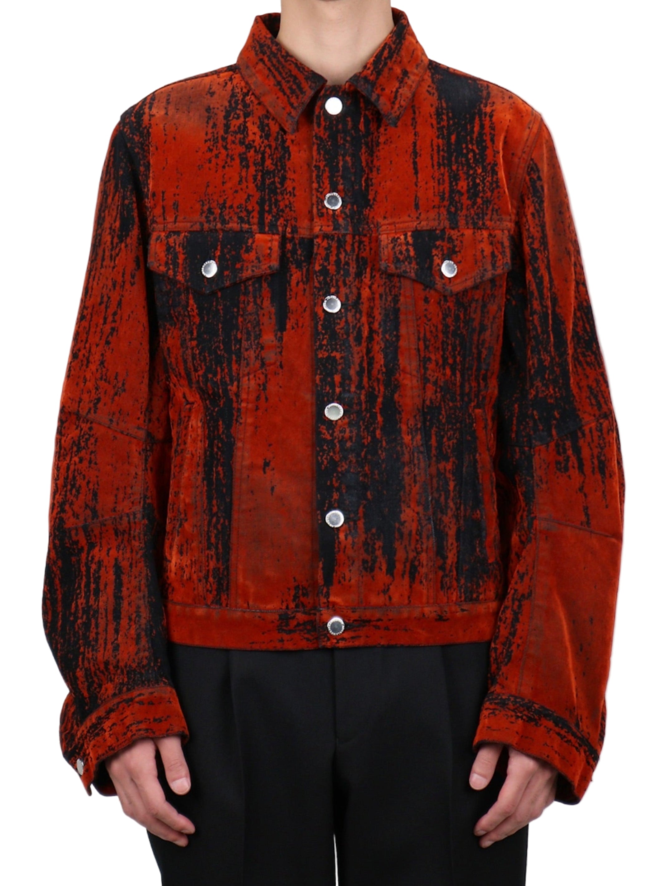 FLOCKED DENIM MASSIVE ROUNDED SLEEVE JACKET