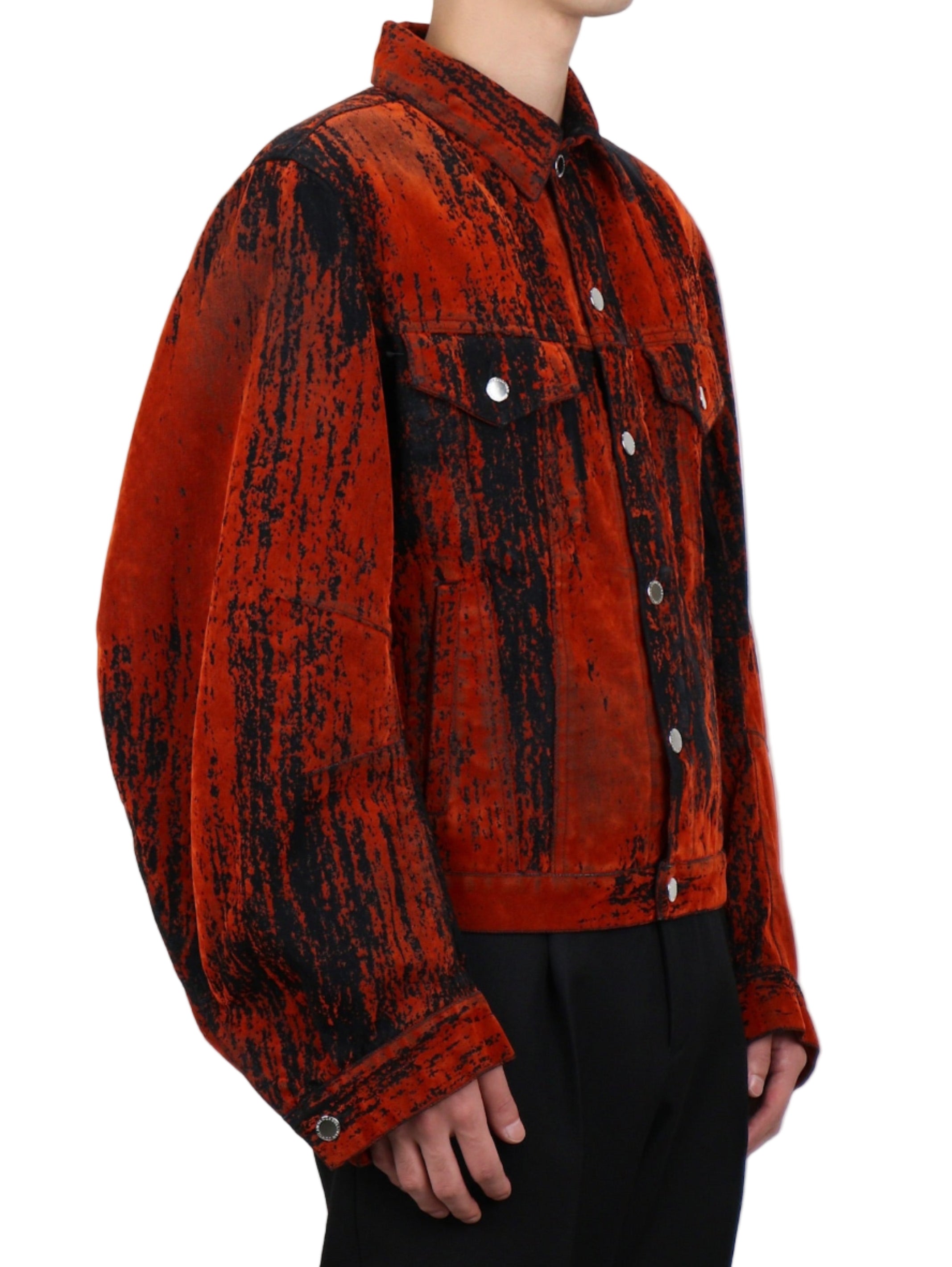FLOCKED DENIM MASSIVE ROUNDED SLEEVE JACKET