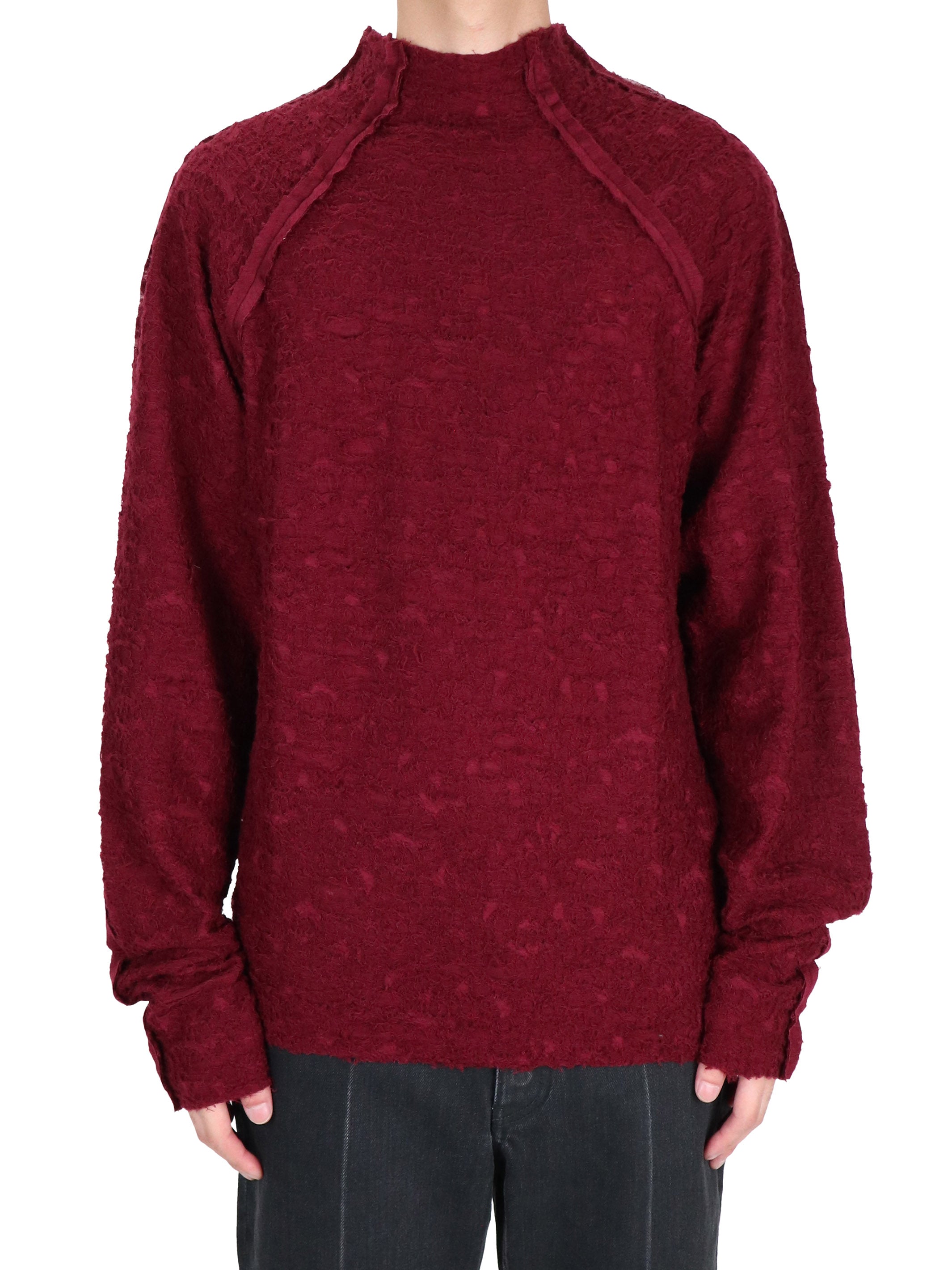 WOOL JACQUARD CUT-OUT TURTLE NECK TOP