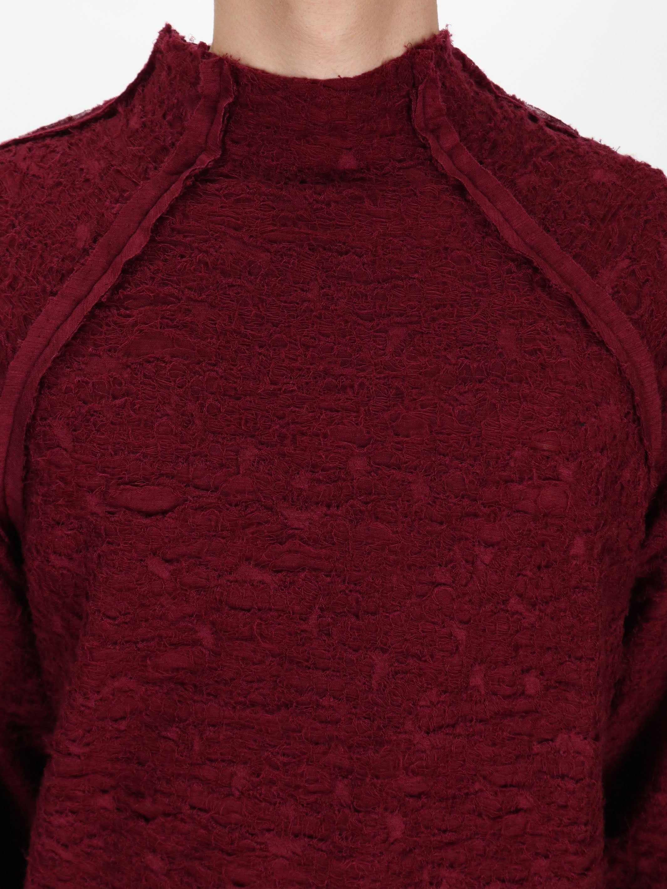 WOOL JACQUARD CUT-OUT TURTLE NECK TOP
