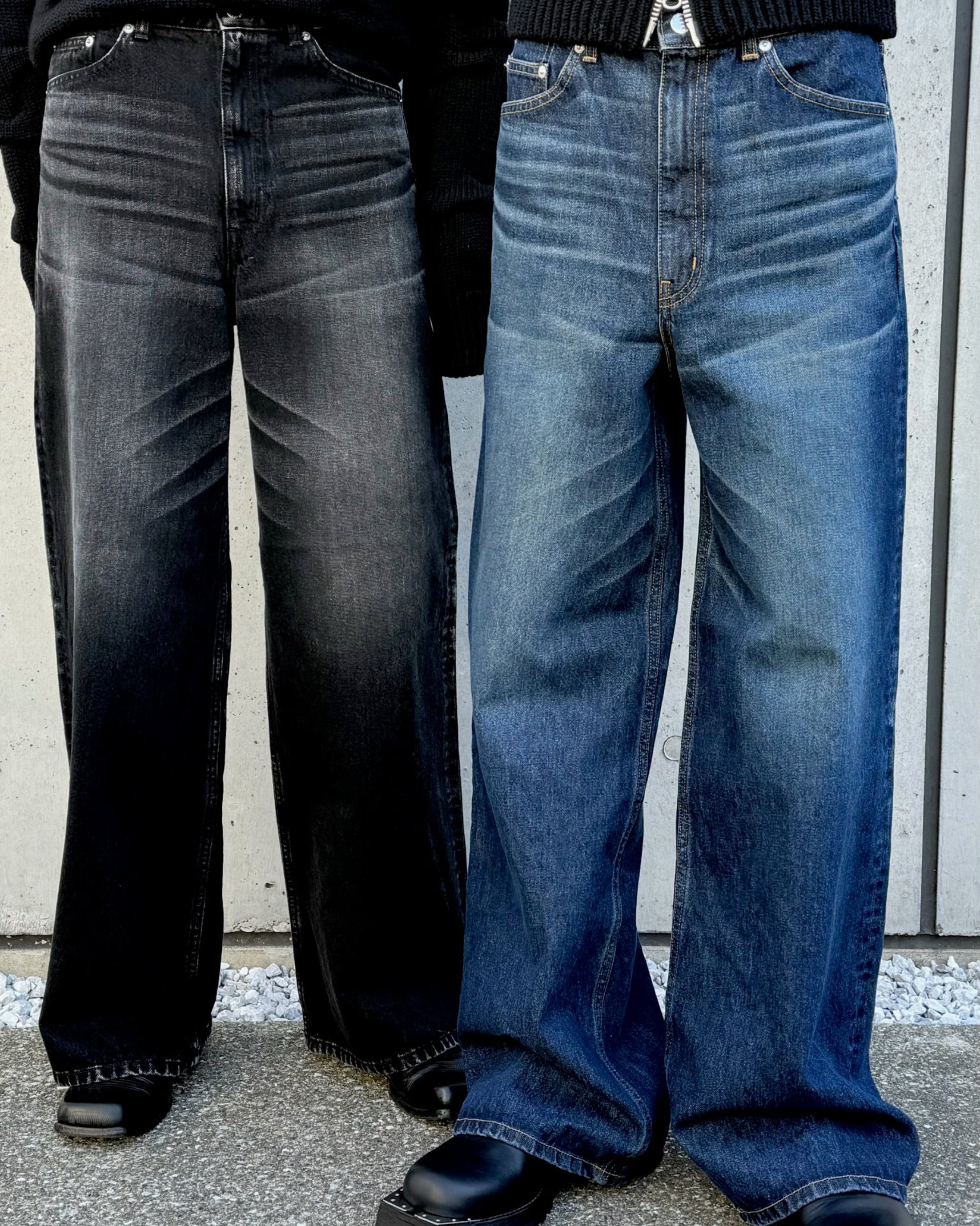 WASHED DENIM WIDE PANTS