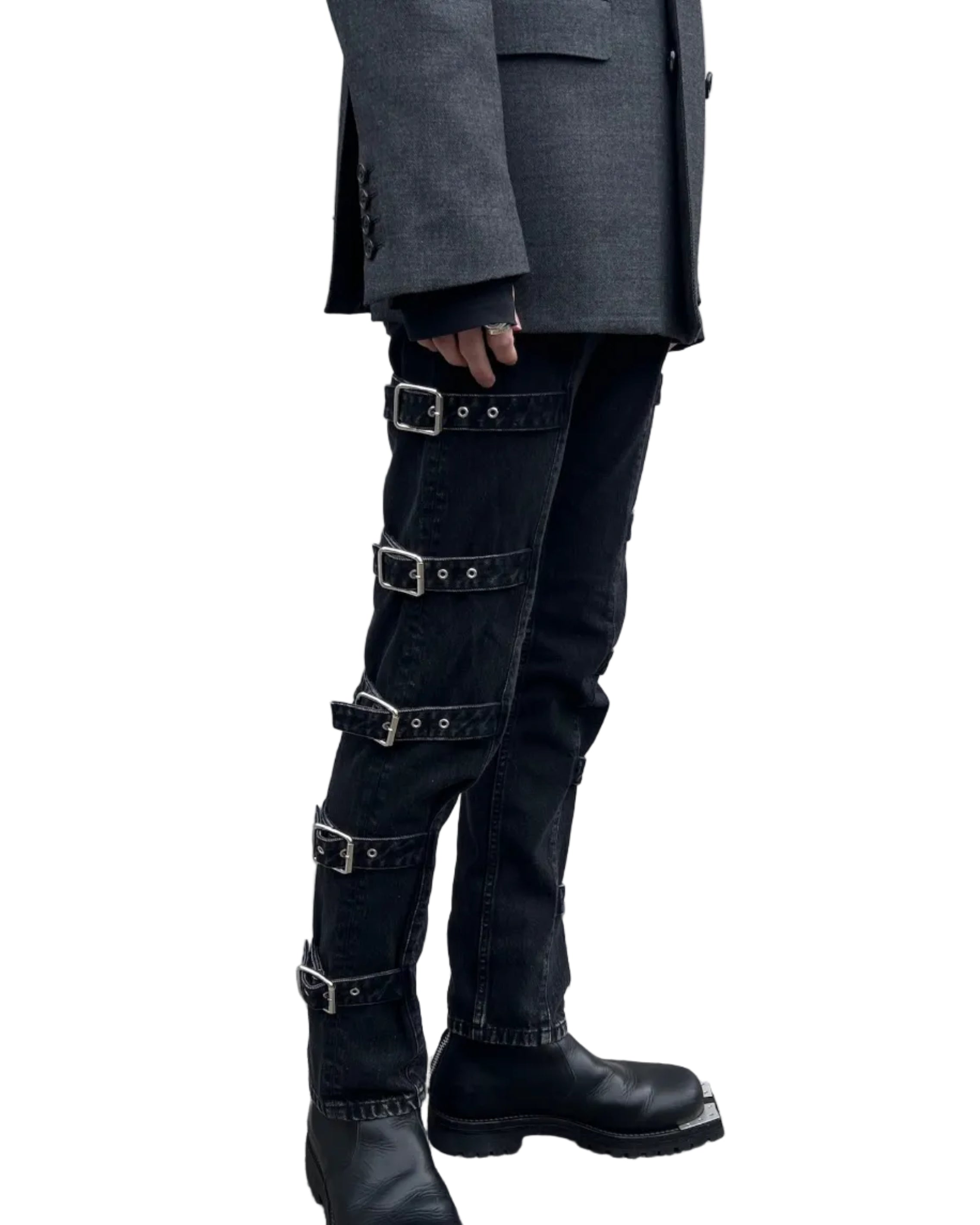 WASHED DENIM BONDAGE PANTS