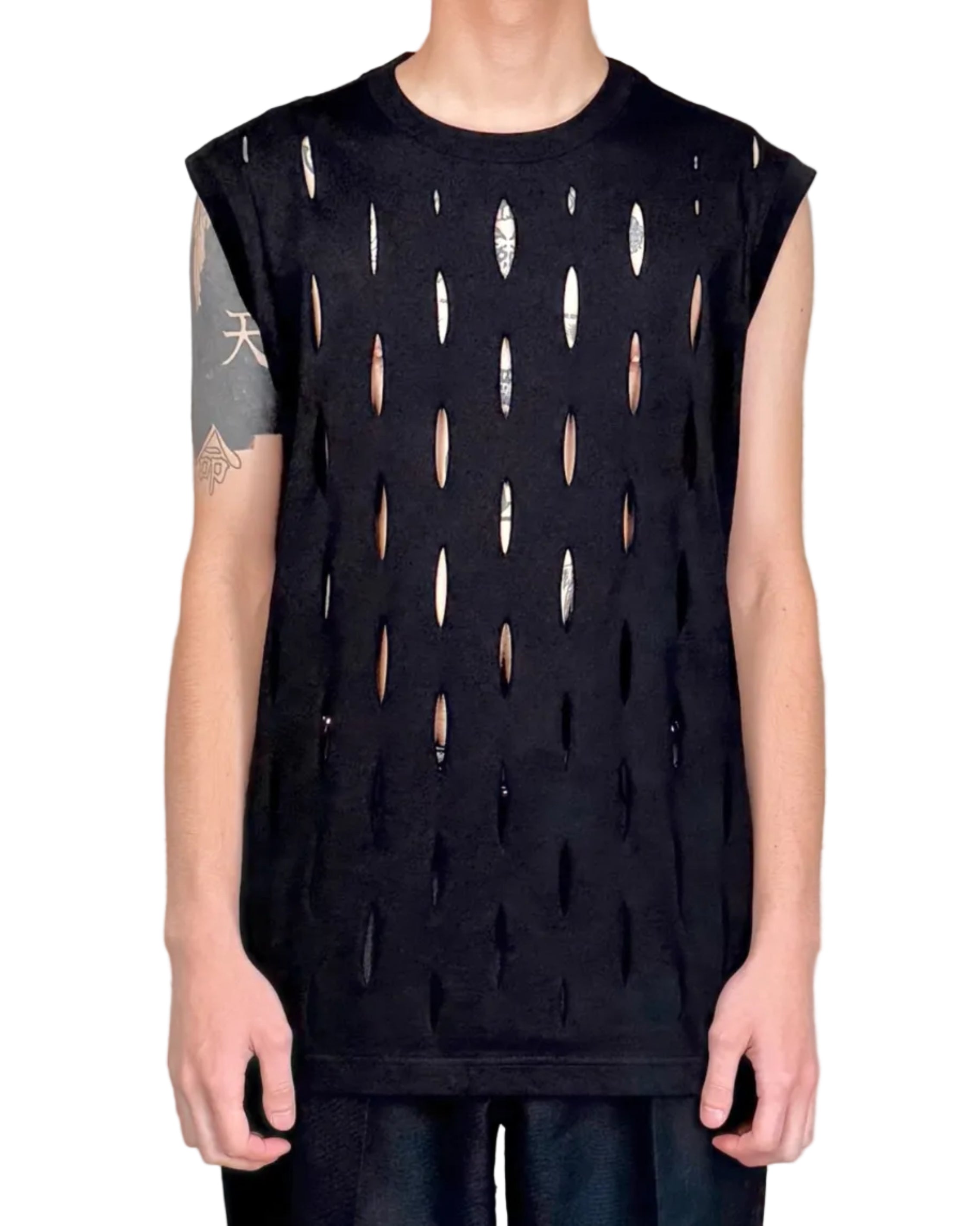 SLASHED JERSEY SLEEVELESS TOP