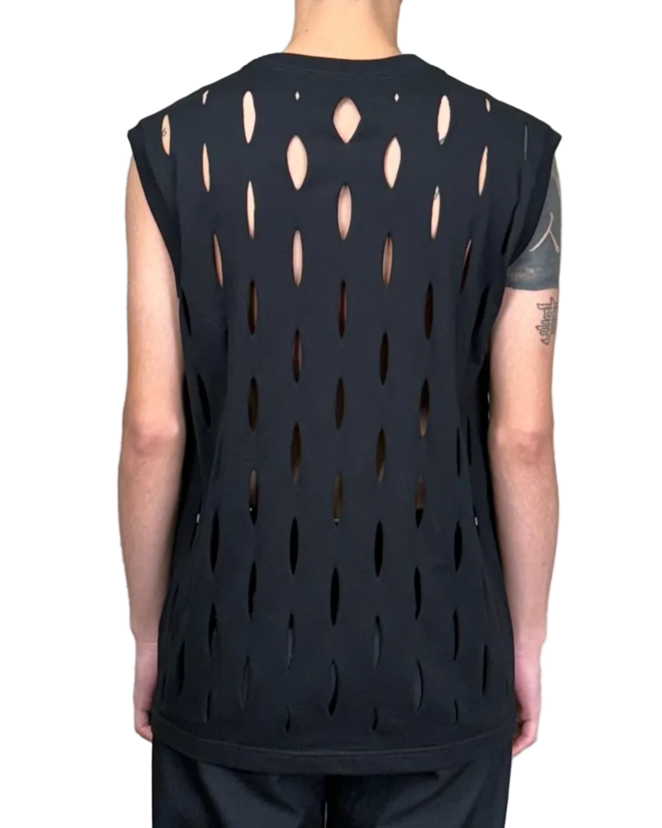 SLASHED JERSEY SLEEVELESS TOP
