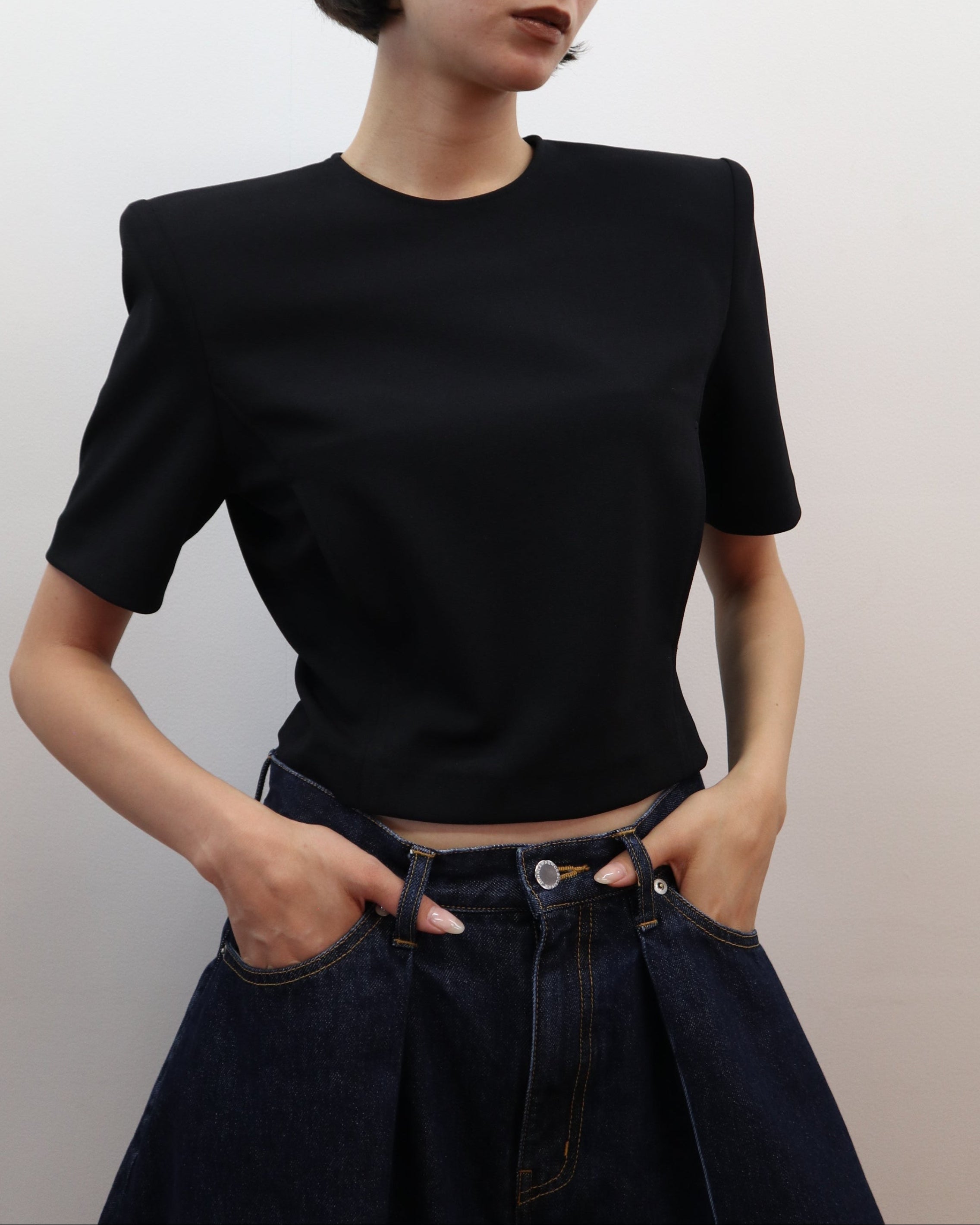 WASHED DENIM MIDI PANTS