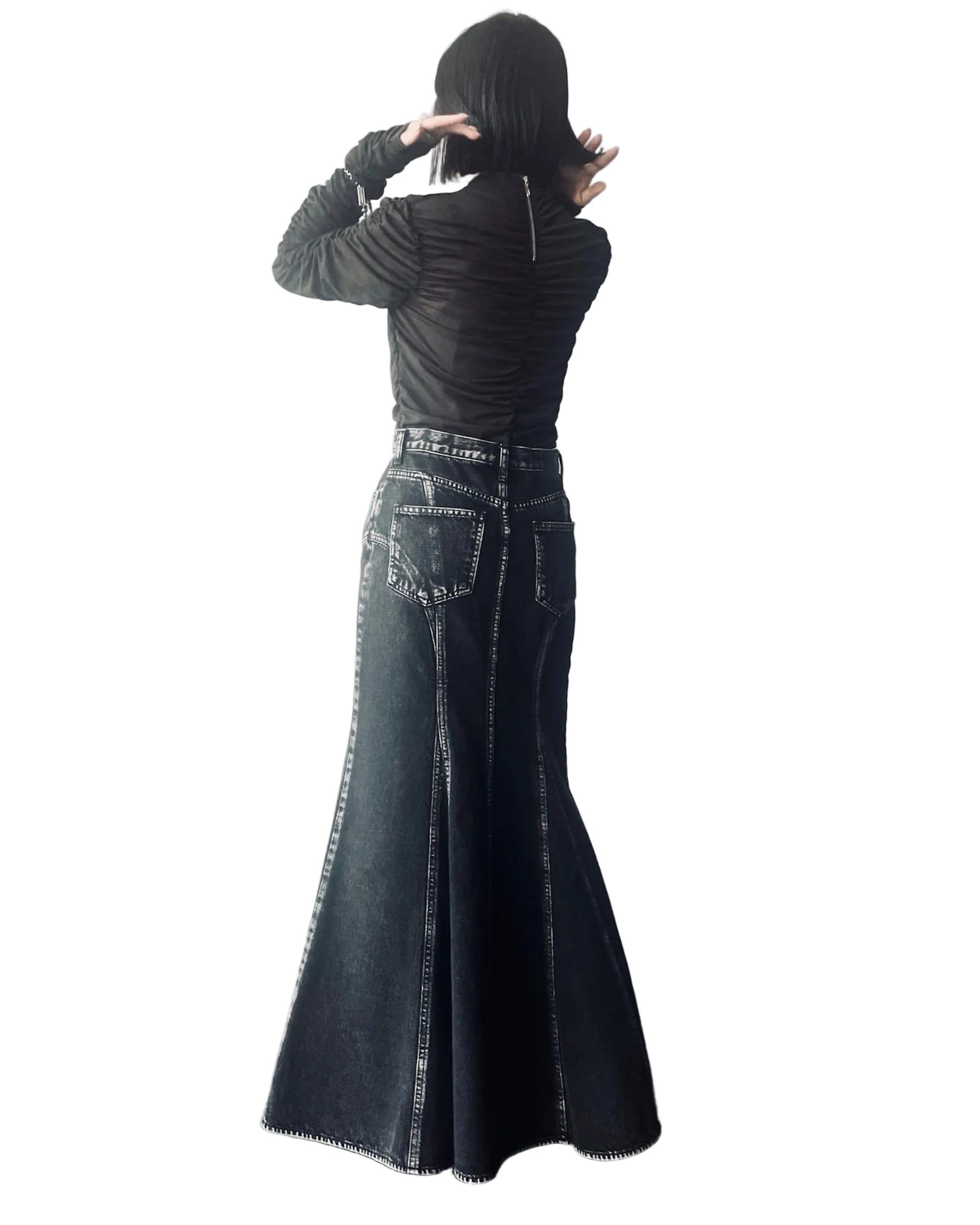 WASHED DENIM MERMAID LINE SKIRT