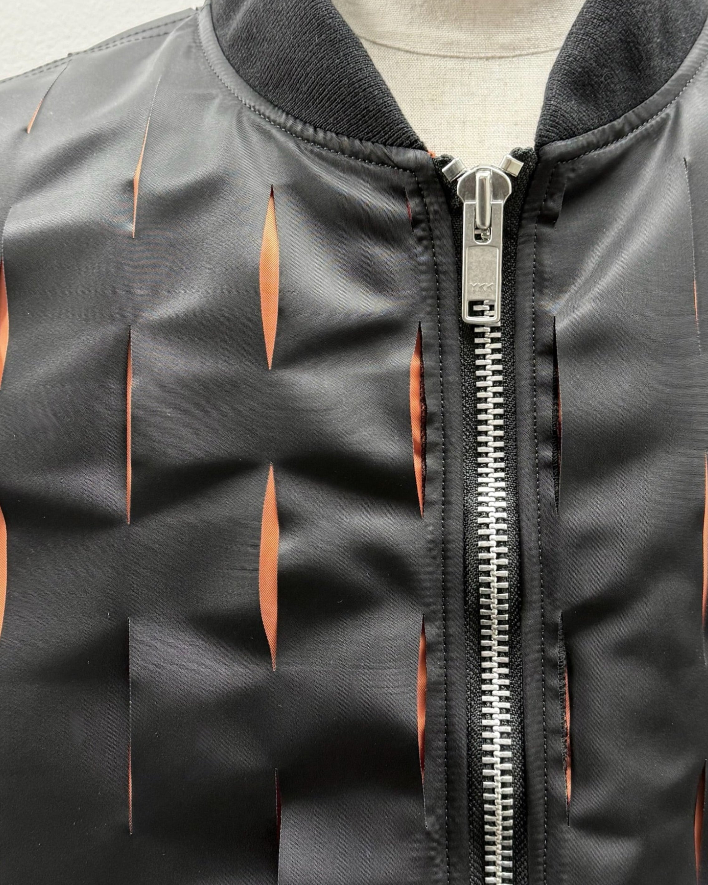 SLASHED NYLON TWILL BOMBER JACKET