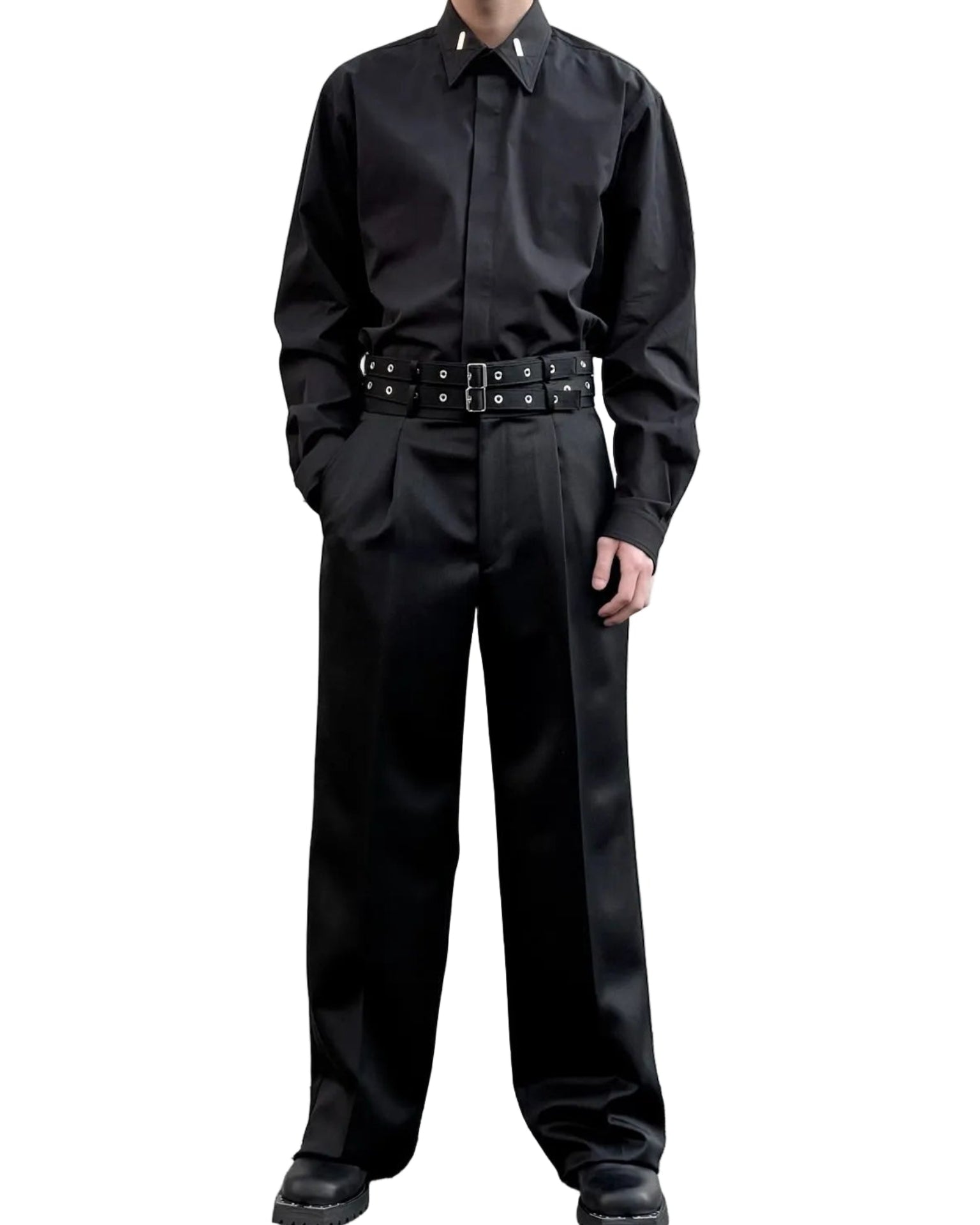 WOOL GABARDINE DOUBLE BELT TROUSERS