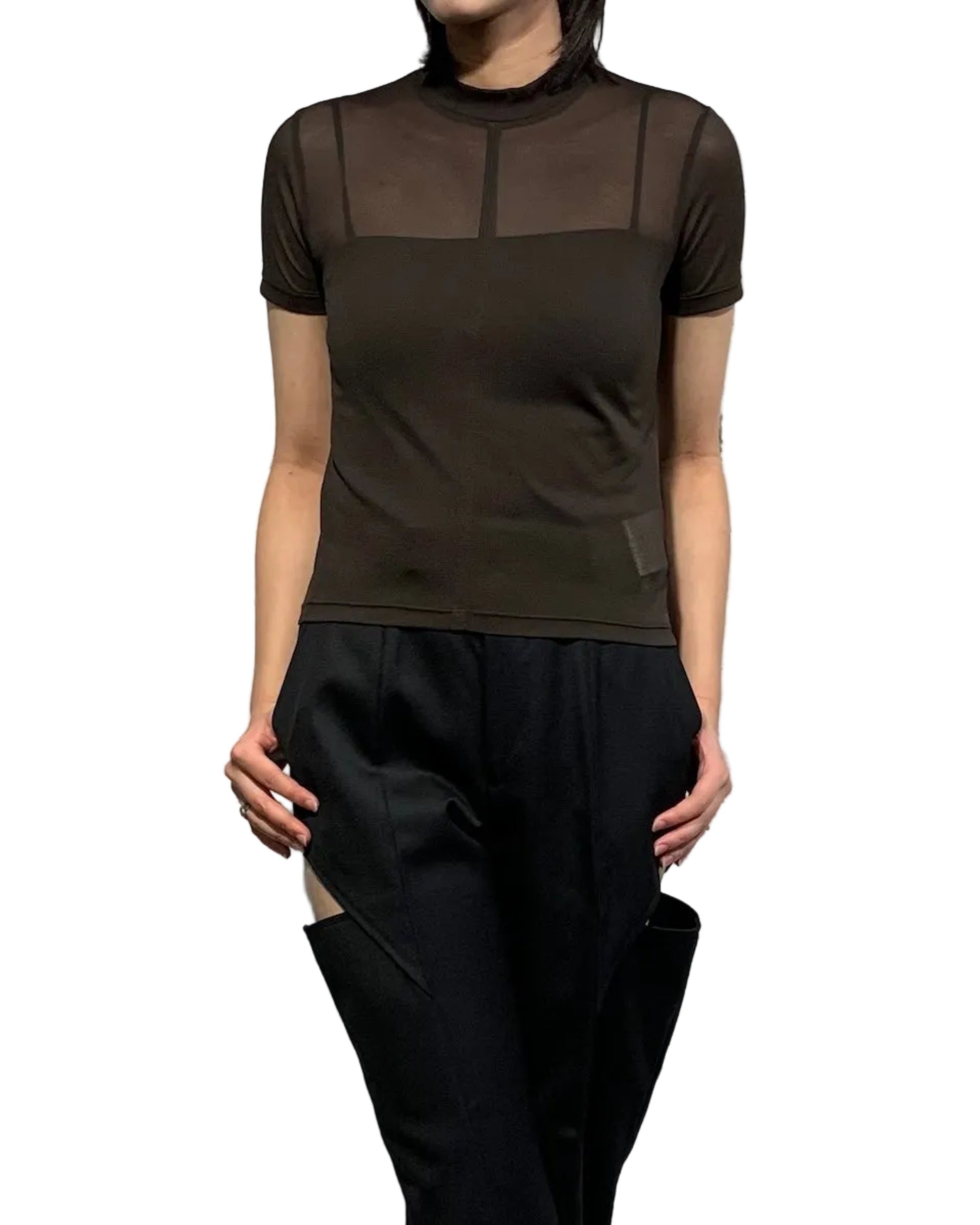 SEE-THROUGH MOCK NECK TEE